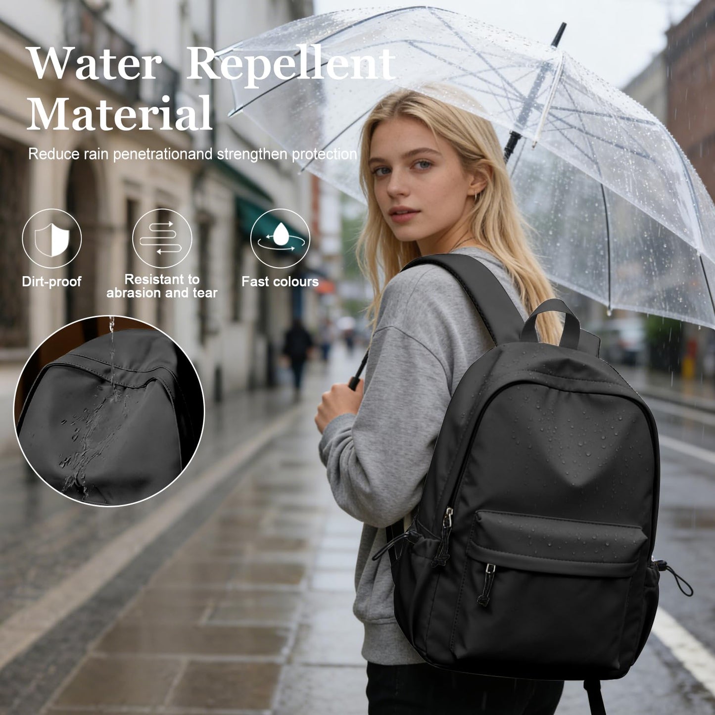 Lendolk Black Middle School Backpack For Men Women Simple Backpack For College Students Aesthetic High School Bag Waterproof Bookbag For Teens Girls Boys