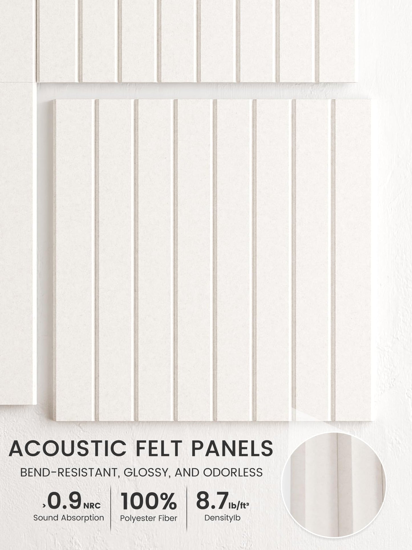 Bumusty Large Cork Board Alternative-48 x 36" Felt Bulletin Board Tiles, with 30 Pushpins, 70 Adhesive Tabs, Fine-Stripe 12-Pack, Cork Boards for Office Push Pin Board Felt Board-Milky White