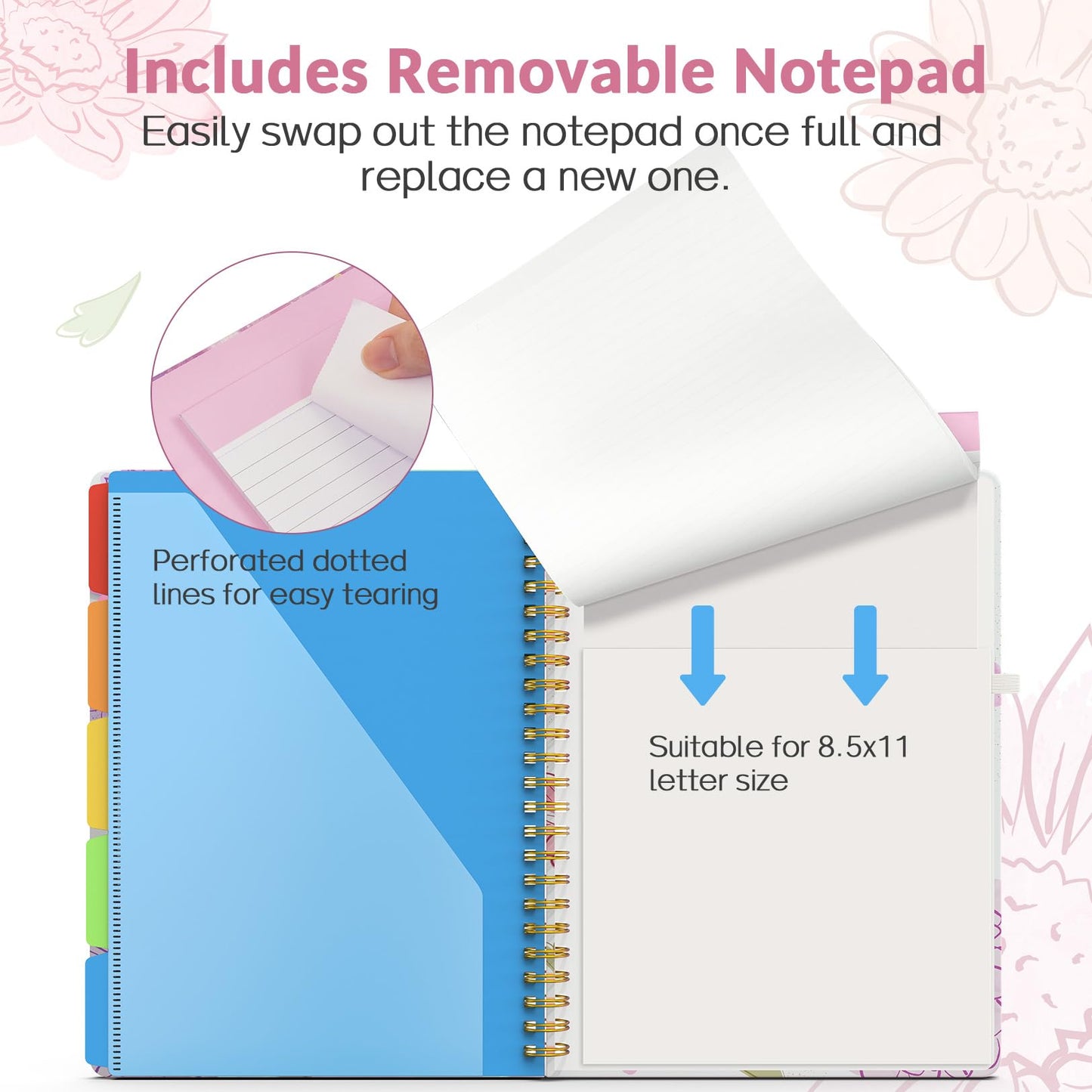 Sooez Clipboard Folio with Refillable Notepad, Folder with 10 Storage Pockets for Letter Size, Spiral Clipboard Notebook, Cute Portfolio for School, Office & Nursing