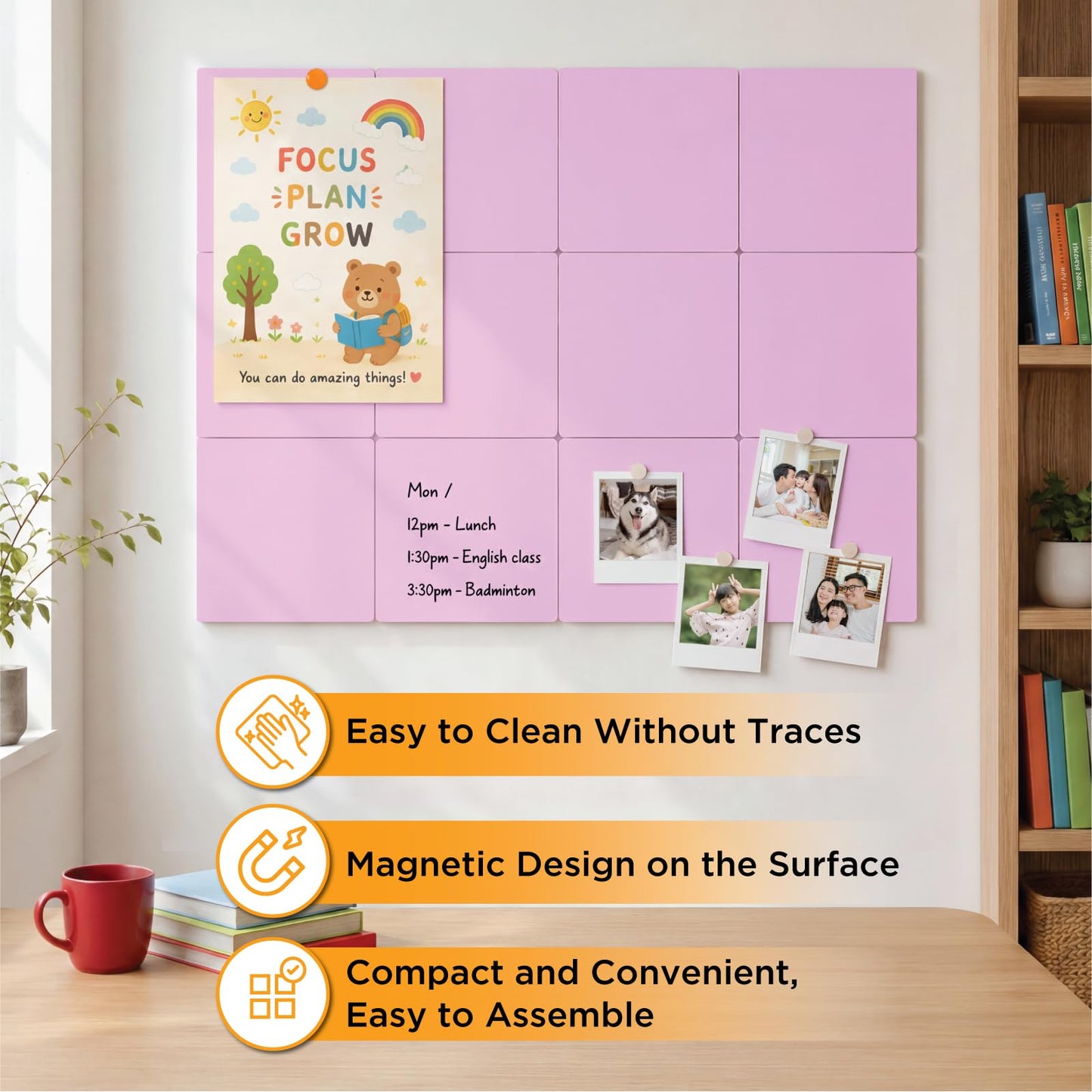 Comix Magnetic Board, 12 Pack Magnetic Whiteboard for wall, 11.8 x 11.8 Inches Dry Erase Board for Kids, Students, White Board Dry Erase Set for Fridge, Office and Home, Pink