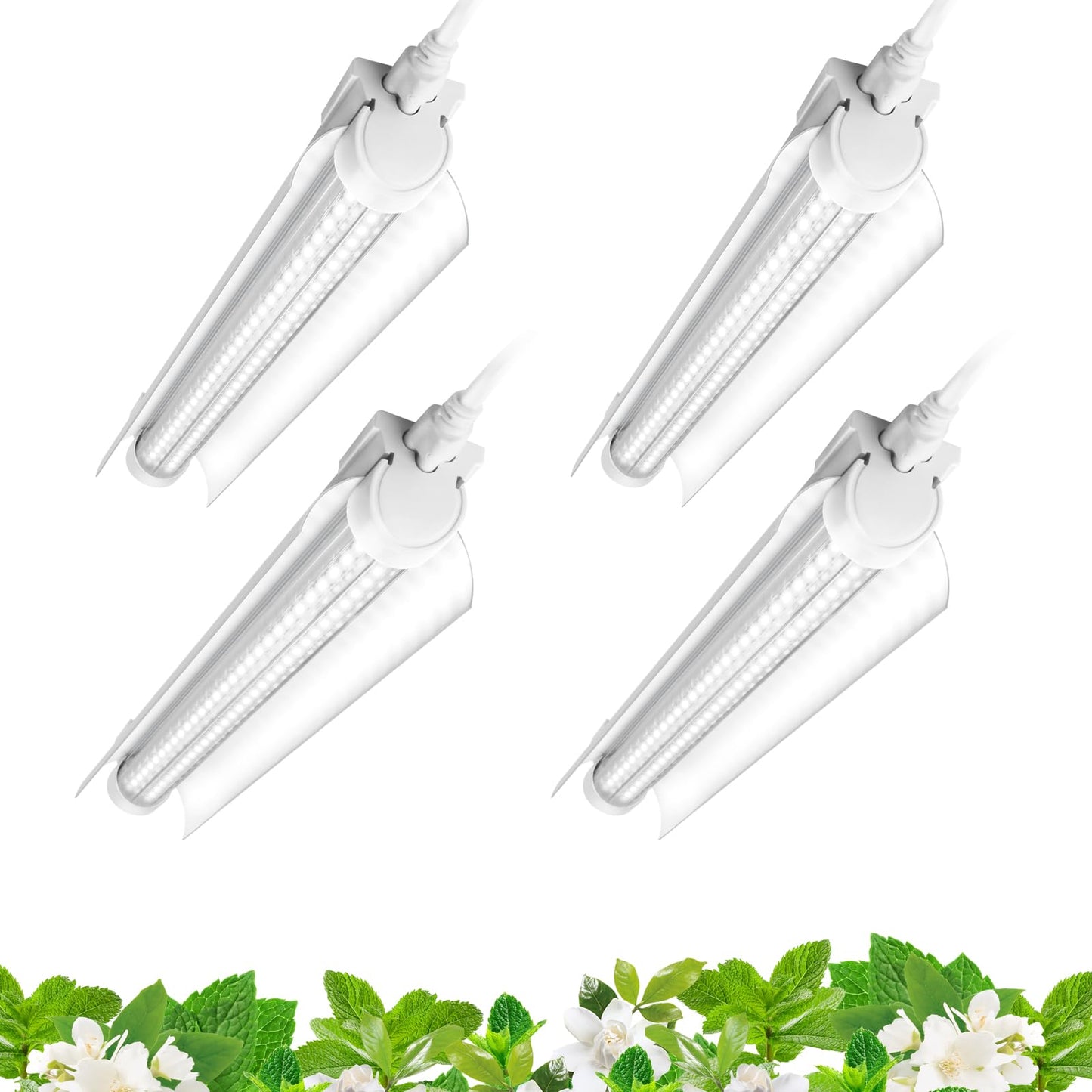 Barrina T8 Grow Light Strip, 5000K Full Spectrum, V-Shape with Reflector, 1FT, 60W, Linkable, White, Model QC12, 4