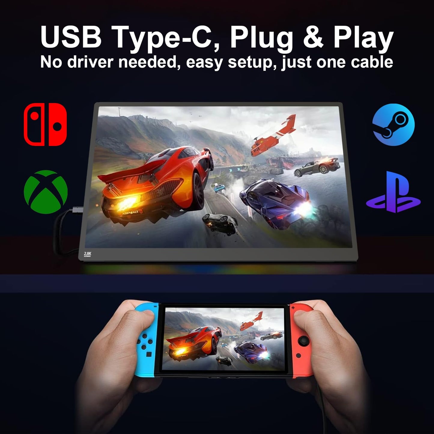2.5K 100Hz Portable Monitor Touchscreen, 15.6'' QHD 2880x1620 300 Nits 100% sRGB IPS Gaming Monitor w/VESA HDR FreeSync Eye Care USB-C HDMI External Second Screen for Laptop PC Phone Switch PS3/4/5