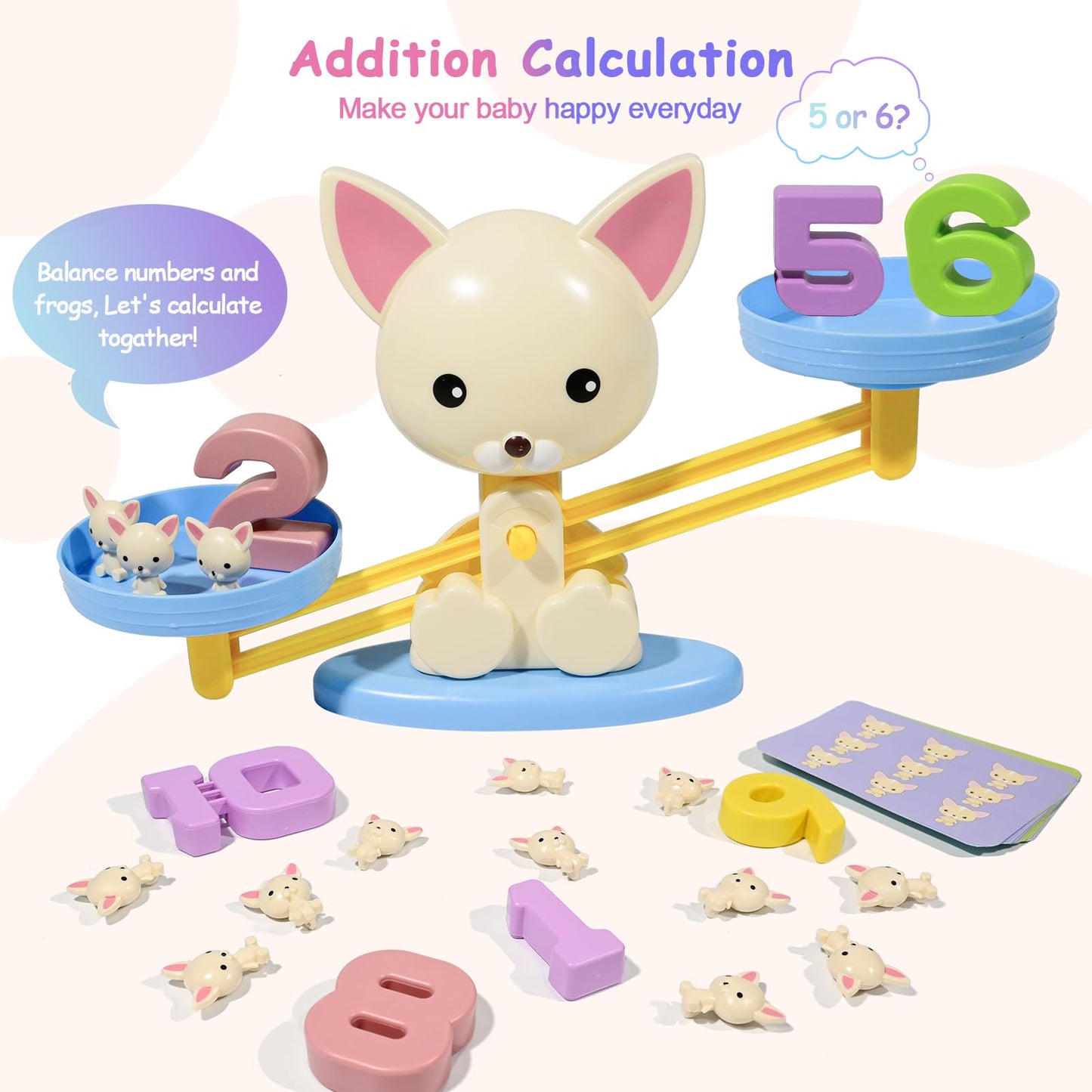 Puppy Balance Counting Toys, Cool Math Learning Games for Boys and Girls, Educational Number Toy Preschool Puppy Balance Counting Toy, Fun Children's Gift STEM Math Games Toys for Kids Age 3+(63 PCS)