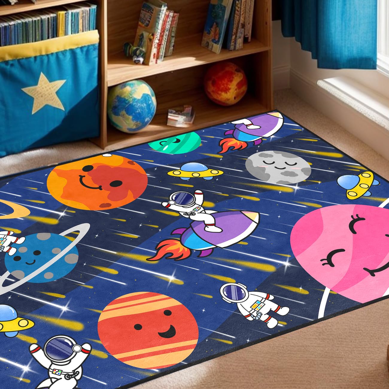 BATATADOCE Galaxy Area Rug - Solar System Design, Perfect for Boys' Room or Classroom, 4'x5'