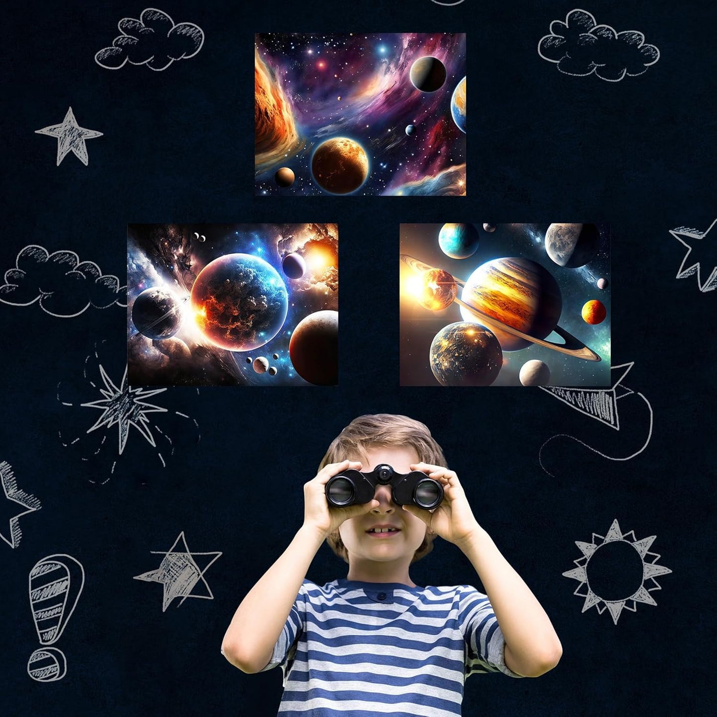 Quanhaigou Glow in The Dark 3D Space Wall Decals, Set of 3 Galaxy Window Stickers for Wall,Planet Themed Room Decor for Kids Boys (Galaxy Glow Green)