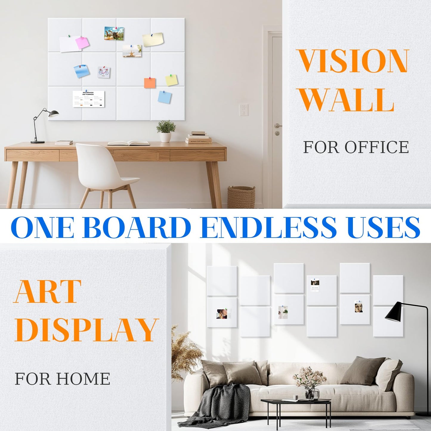 DOLLAR BOSS Large Cork Board for Wall 48" x 36" x 0.5" Bulletin Board 12 Packs Corkboard Tiles Self Adhesive Felt Wall Tiles for Office Home School, White