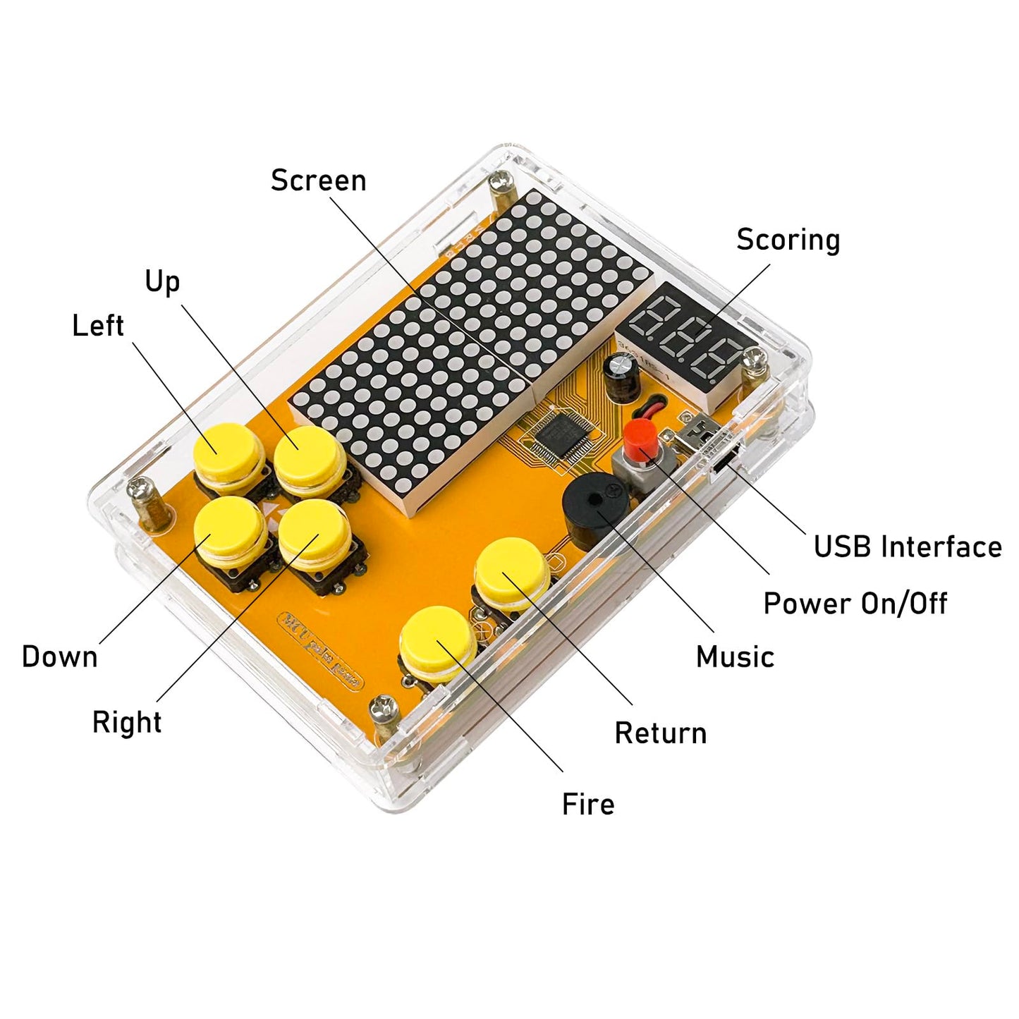 DIY Soldering Project Game Kit Retro Classic Electronic Soldering Kit with 5 Retro Classic Games and Acrylic Case