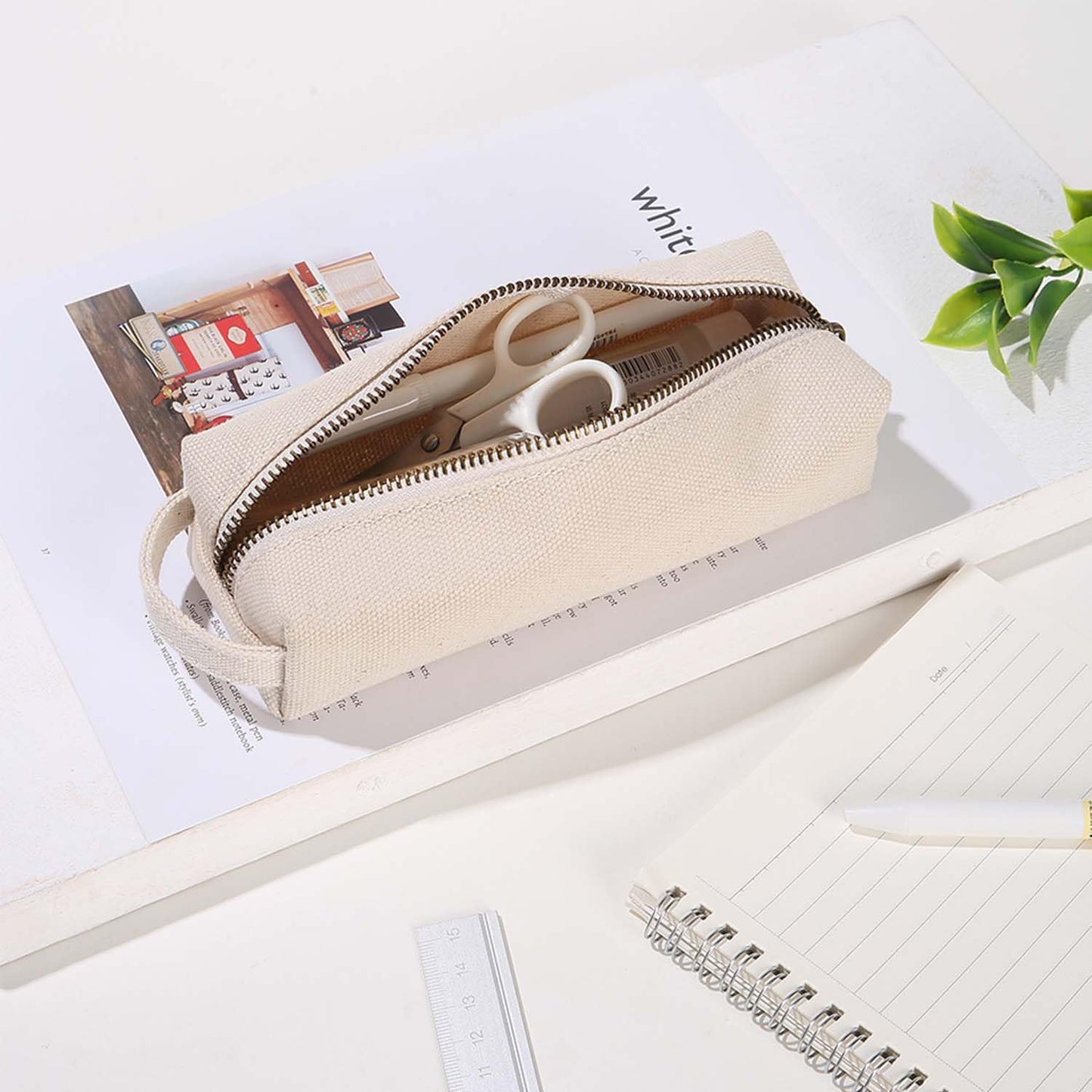 YONBEN Pencil Case Soft Cotton Canvas Pencil Pouch Bag for Easy Carry Stylish and Durable for Pens and Pencils (Beige)