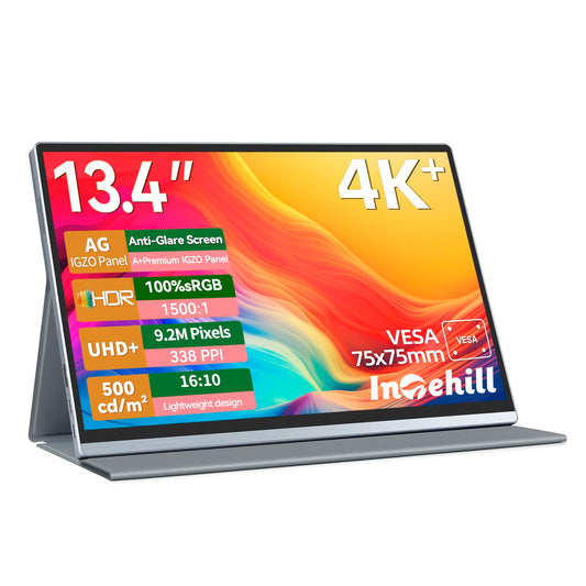 Intehill Portable Monitor 4k,Anti-Glare 13.4" 3840 * 2400 IGZO Screen, 4K Portable Travel Monitor, 1500:1,500 Nits Screen,HDR,sRGB 100%,Built-in Speakers,Dual USB-C,HDMI for Laptop Mac Phone PS5