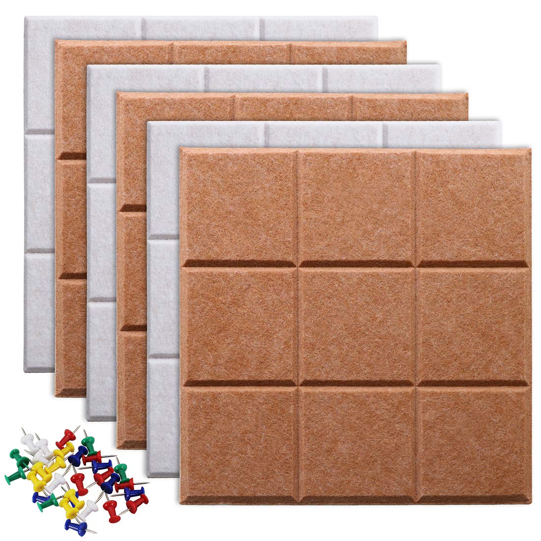 Uoisaiko Large Felt Board Tiles for Wall with 30 Push Pins, 11.8"x11.8" Pack of 6 Pin Board Notice Boards for Home Office Kitchen, Bulletin Board Wall Tiles for Photos Memos (Orange+Grey, 6 Pack)