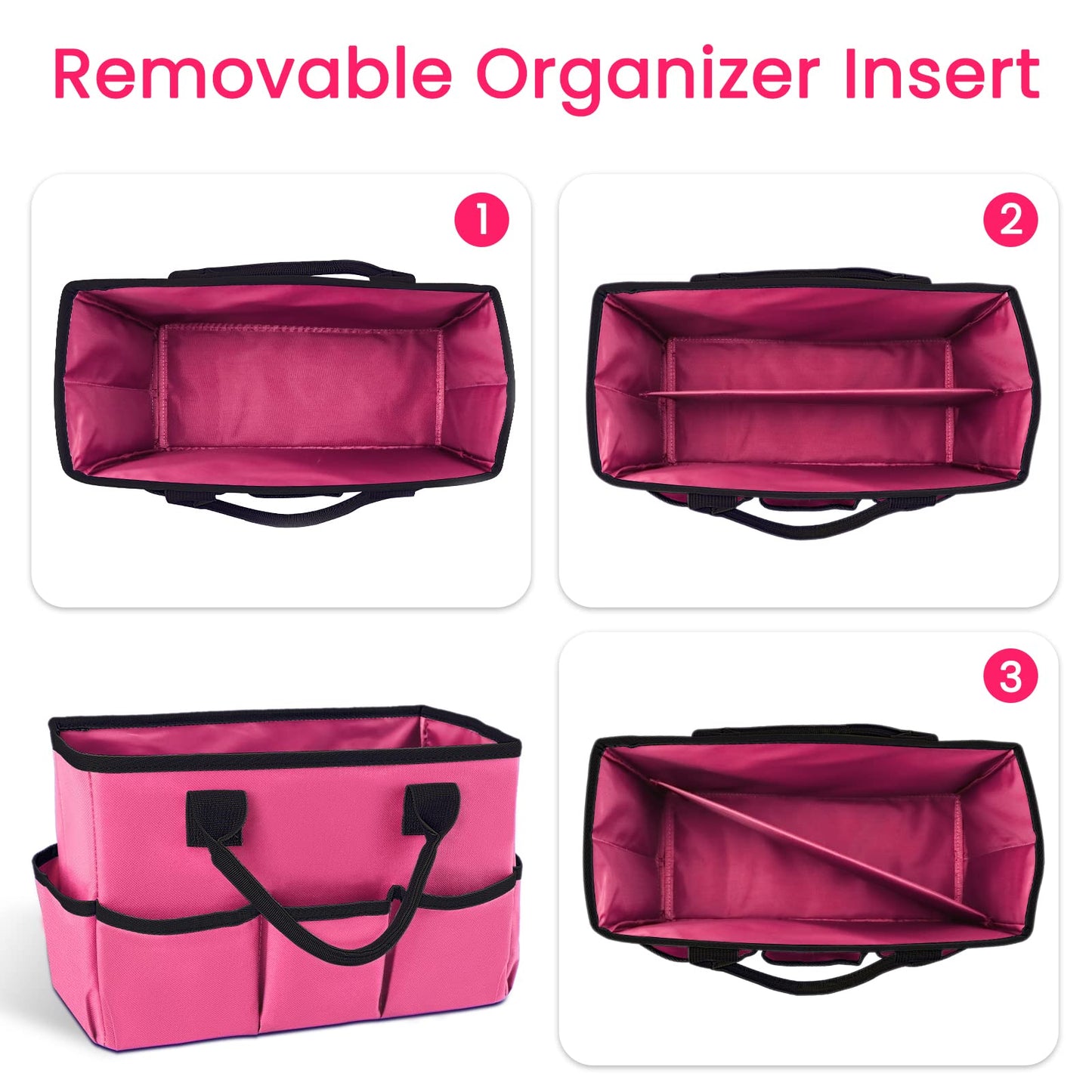 Godery Desktop Tote and Organizer, Teacher Helper Caddy Bag for Arts, Books, Stationery, Office Desk Organization, Make-up Storage with Handles for Travel, Pink