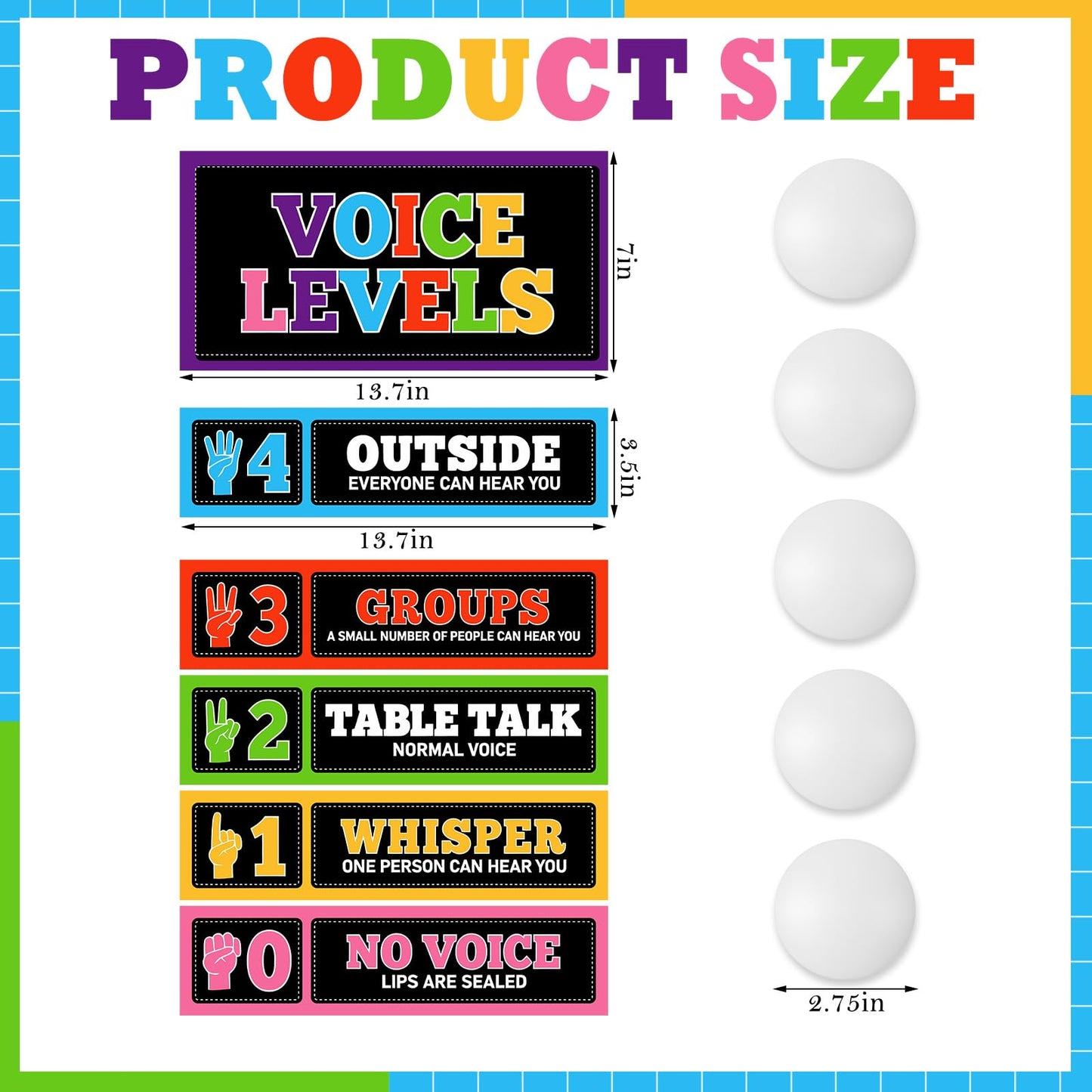 Glooglitter 5 Pcs School Magnetic Voice Level Chart Poster and Push Light Crayon Classroom Decor LED Tap Light Chart Noise VoiceLevel Rules Sign for Classroom Teachers Back to School Supplies
