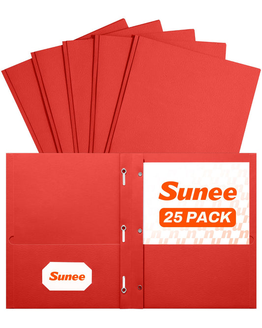 SUNEE 2 Pocket Folders with Prongs (25 Pack, Red), Paper Folders with 2 Pockets and 3 Prongs Fit Letter Size Paper, Folders with Prongs for School Office Home Business