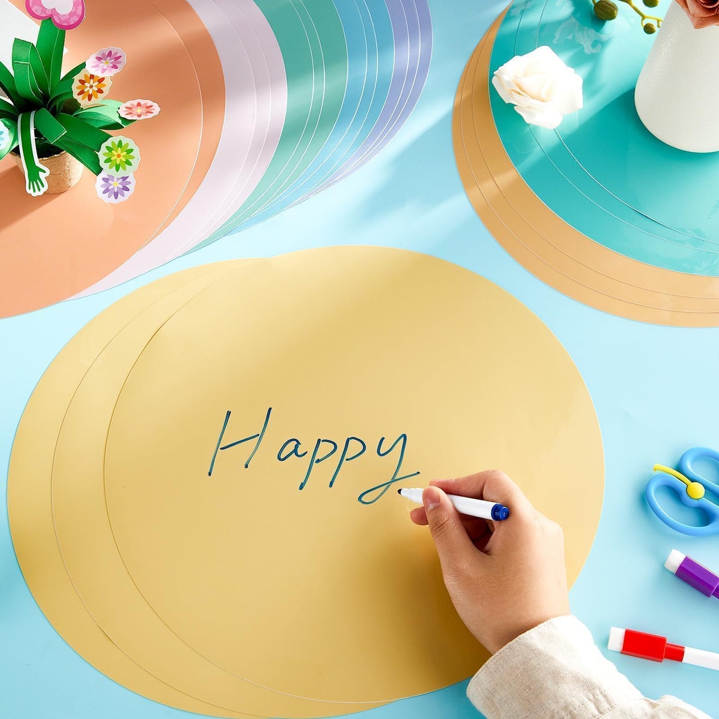 gisgfim 24PCS Dry Erase Dots 12 Inch Whiteboard Marker Wall Decor Removeable Circle Sticker Spots Writing Spots Set for Classroom Table Teachers Students School Supplies (Pastel)