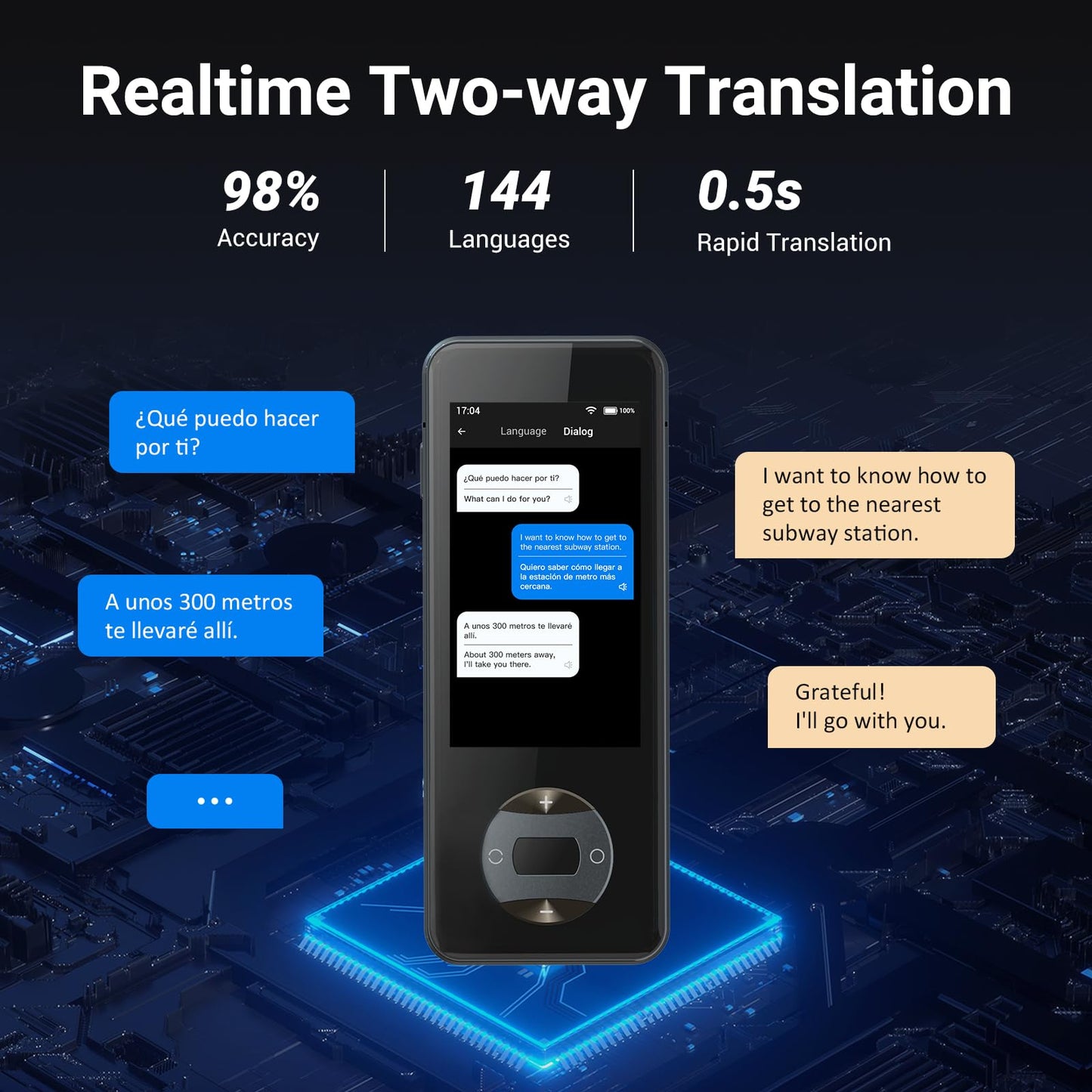 ANFIER Language Translator Device No WiFi Needed Instant Translator 2024 for 144 Languages and Accents AI Electronic Foreign Language Translators W10S Grey