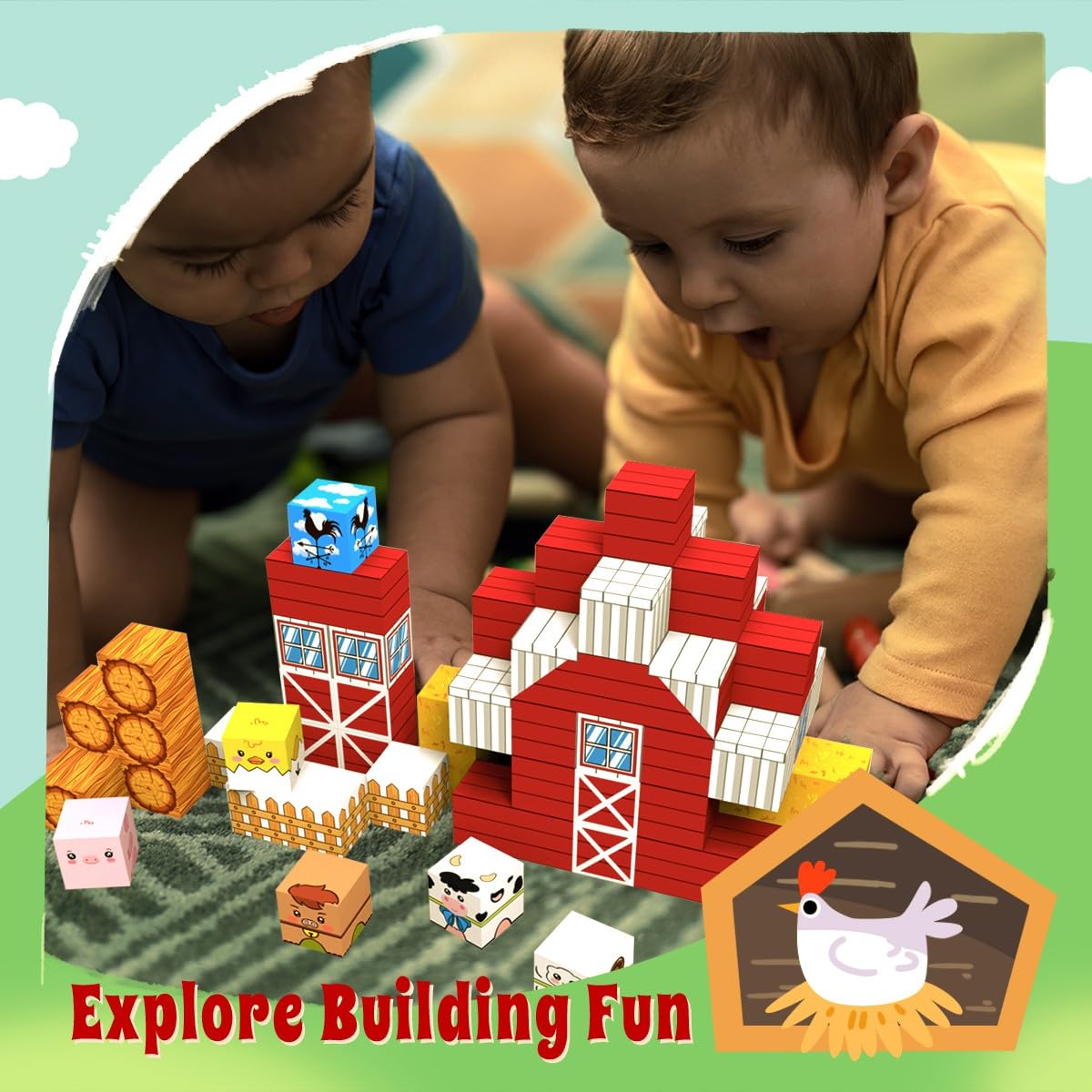 Allenjoy 80PCS Fall Autumn Farm Theme Magnetic Blocks STEM Educational Magnet Building Set for Kids Ages 3+ Creative Birthday