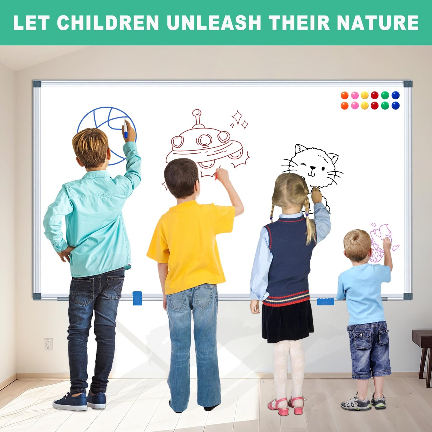 H-Qprobd Whiteboard Dry Erase White Board for Wall 60x40 (2pcs) Magnetic Boards for Office Classroom & Home, Large Wall White Board Including 6 Markers, 20 Magnets, 2 Erasers