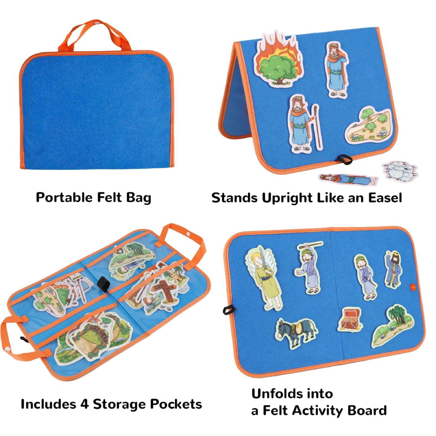 CHEFAN 4 Pack Felt Board Bible Stories Set, Flannel Board Stories Include Adam and Eve, Jacob's Ladder, Moses and The Burning Bush, Balaam and The Donkey, Precut Flannel Graph Bible Toys for Kids