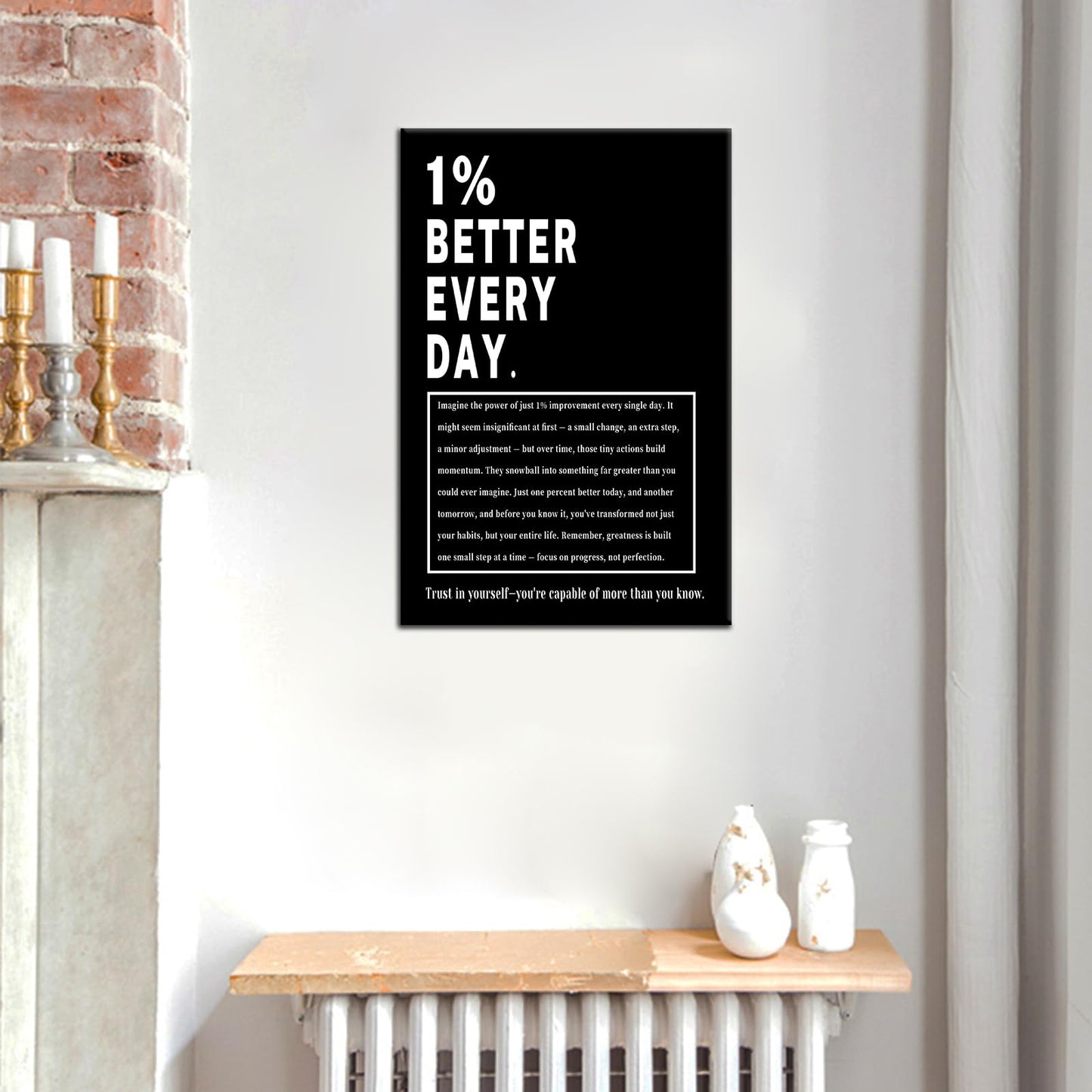 Motivational Wall Art 1% Better Every Day Inspirational Office Decor Framed Canvas Print Small Workout Poster for Home Gym Growth Mindset Sign Positive Daily Affirmation Decor [12''Wx18''H]