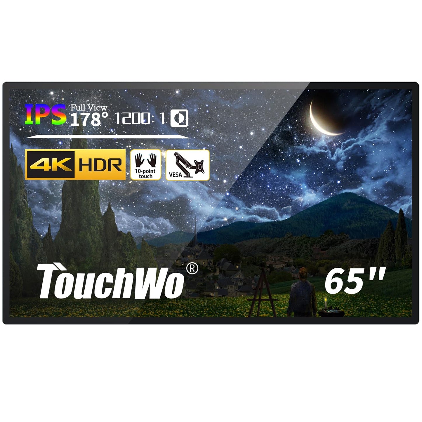 TouchWo 65 inch Interactive Touchscreen Monitor, Smart Board with 4K Display, Win-11 Electronic Whiteboard Touch Screen PC for Office and Classroom, Core i7 RAM 8G & ROM 512G