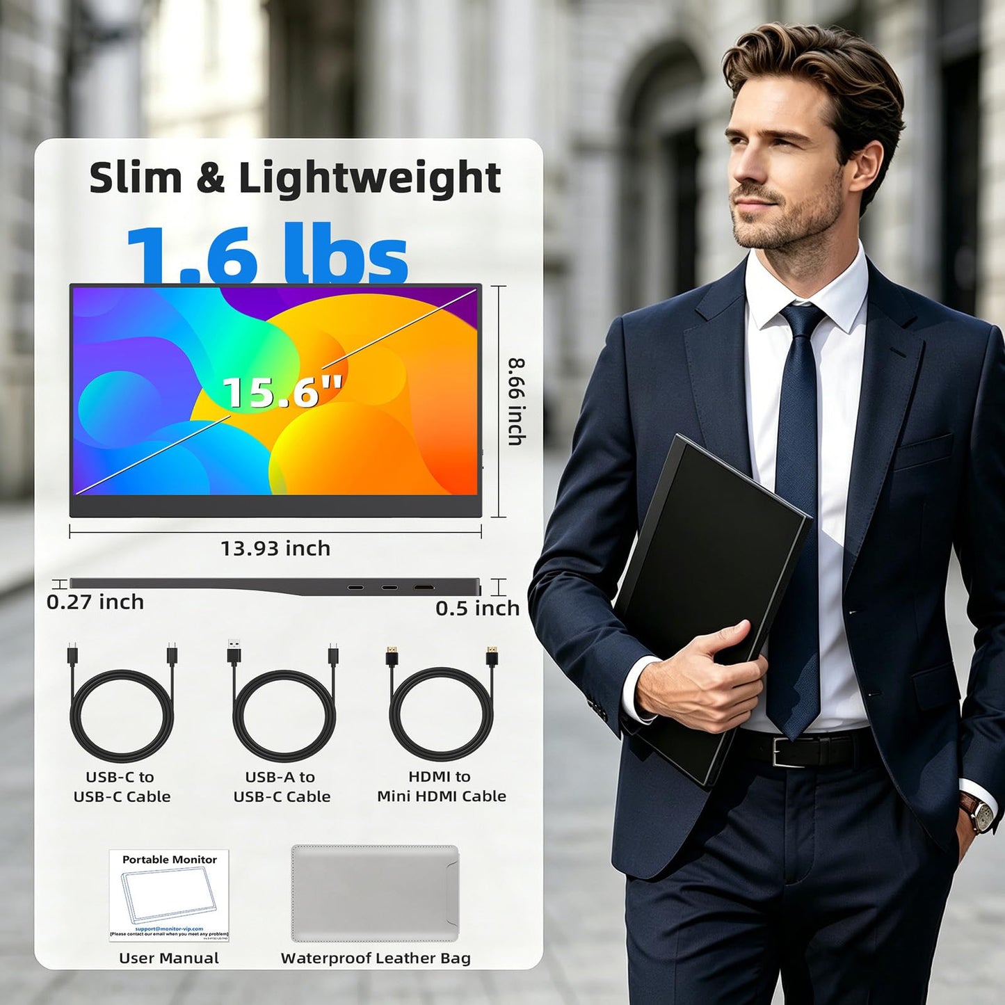 MAGICRVEN Touchscreen Portable Monitor 1080P IPS 15.6'' Touch Screen Monitor for Laptop Touch Screen Extender, USB-C HDMI External Travel Monitor Touch Display with 2-Speaker VESA for Mac PC Phone PS5