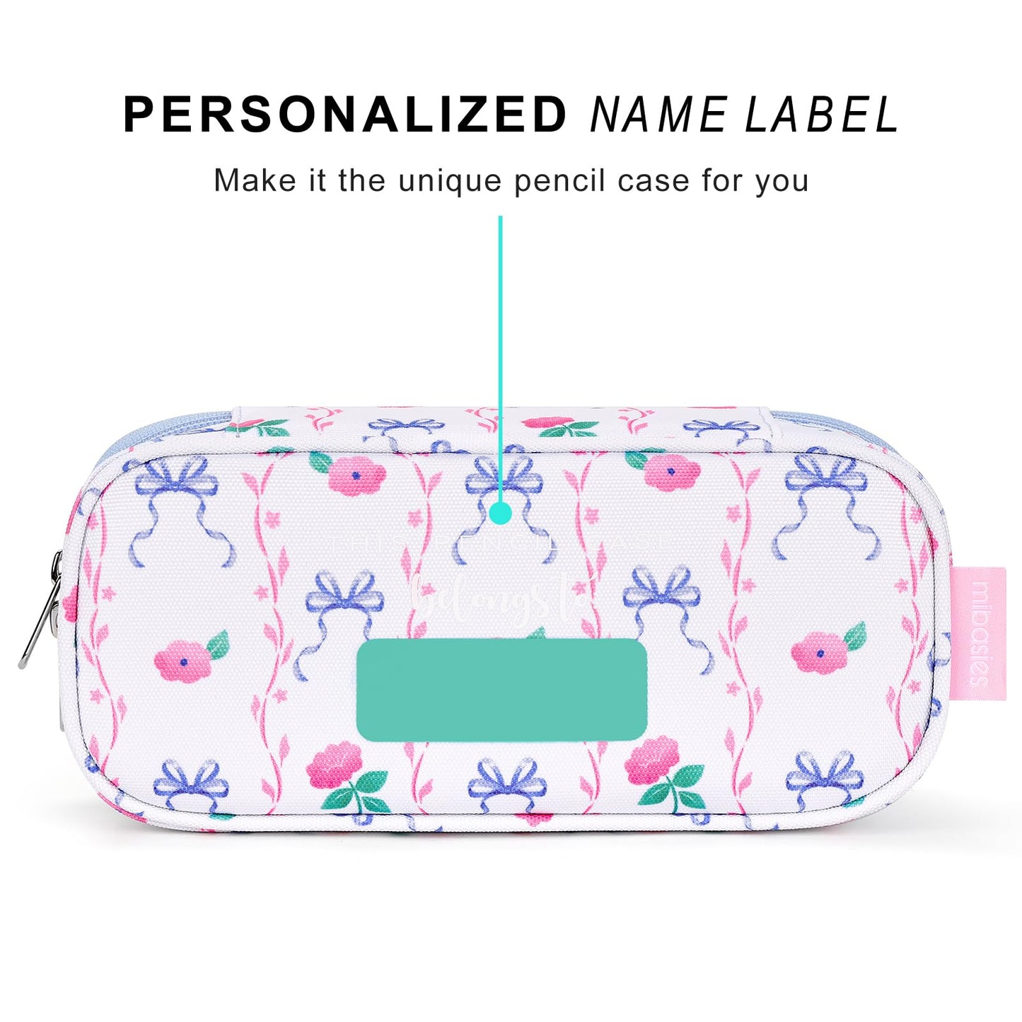 mibasies Girls Pencil Case for Kids, Multi-Slot Pencil Pouch, Bowknot Rose Sky Blue