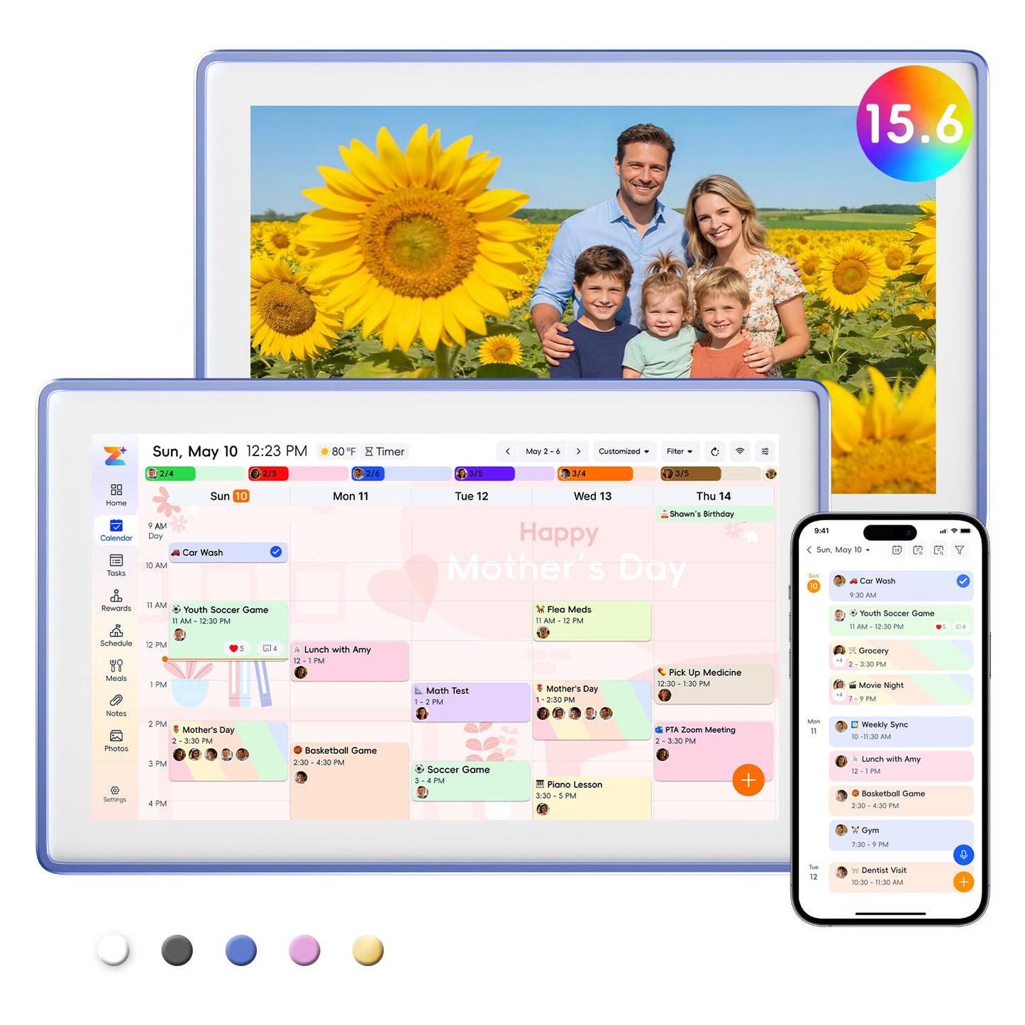 Westsee 15.6" Digital Calendar, No Subscription Smart Family Planner, Interactive Touchscreen Electronic Wall Calendar, Photo Display, Meals, Chore Chart & Tasks, Wall & Desk Mountable (Ultramarine)