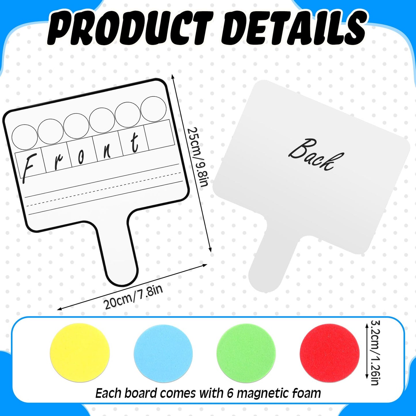 Seajan 3 Pcs Magnetic Paddle Set Education Dry Erase Double Side Handheld Answer Board with Magnetic Counters Discs Phonemic Awareness Phonics Games Toy for Students Kids Teaching Supply (Color)