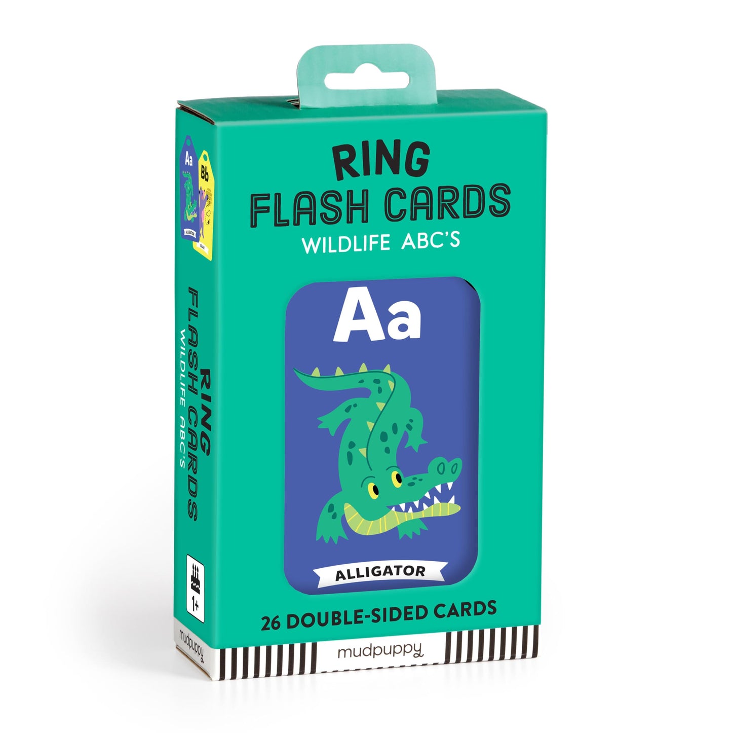 Mudpuppy Wildlife ABCs Ring Flash Cards for Kids - 26 Double-Sided Alphabet Flash Cards on a Reclosable Ring, Colorful Animal Illustrations - Learning Games for Toddlers and Preschoolers