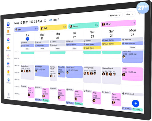 27-inch Wall Planner Digital Calendar-Chore-Chart - Full HD Interactive Touchscreen, Electronic Calendar, Task Rewards System, No Subscription, Sync Online Cal Via App, Wall Mountable, Gift for Dad