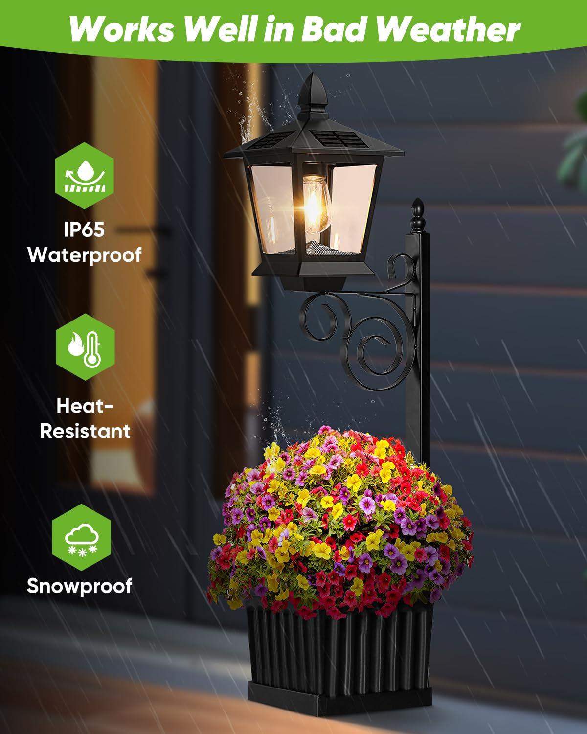TOWPONICS Solar Lamp Post with Planter, 2-Pack, Waterproof, Metal, Black, Model SZ-24033, Ideal for Garden Decor and Patio Lighting