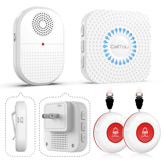 CallToU Wireless Caregiver Pager Waterproof Call Button Vibration Call Bell for Elderly at Home Disabled Patient Elderly Monitoring Nurse Calling 2 SOS Panic Buttons/Transmitters 500FT 2 Receivers