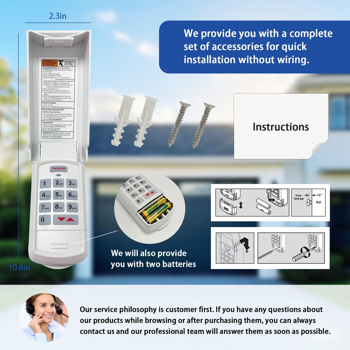 XDTKML Universal Garage Door Opener Keypad Compatible with Genie/Liftmaster/Chamberlain/Craftsman/Linear/Wayne Garage Door Opener Keypad Replacement Both Works for DIP Switch and Smart Learn Button