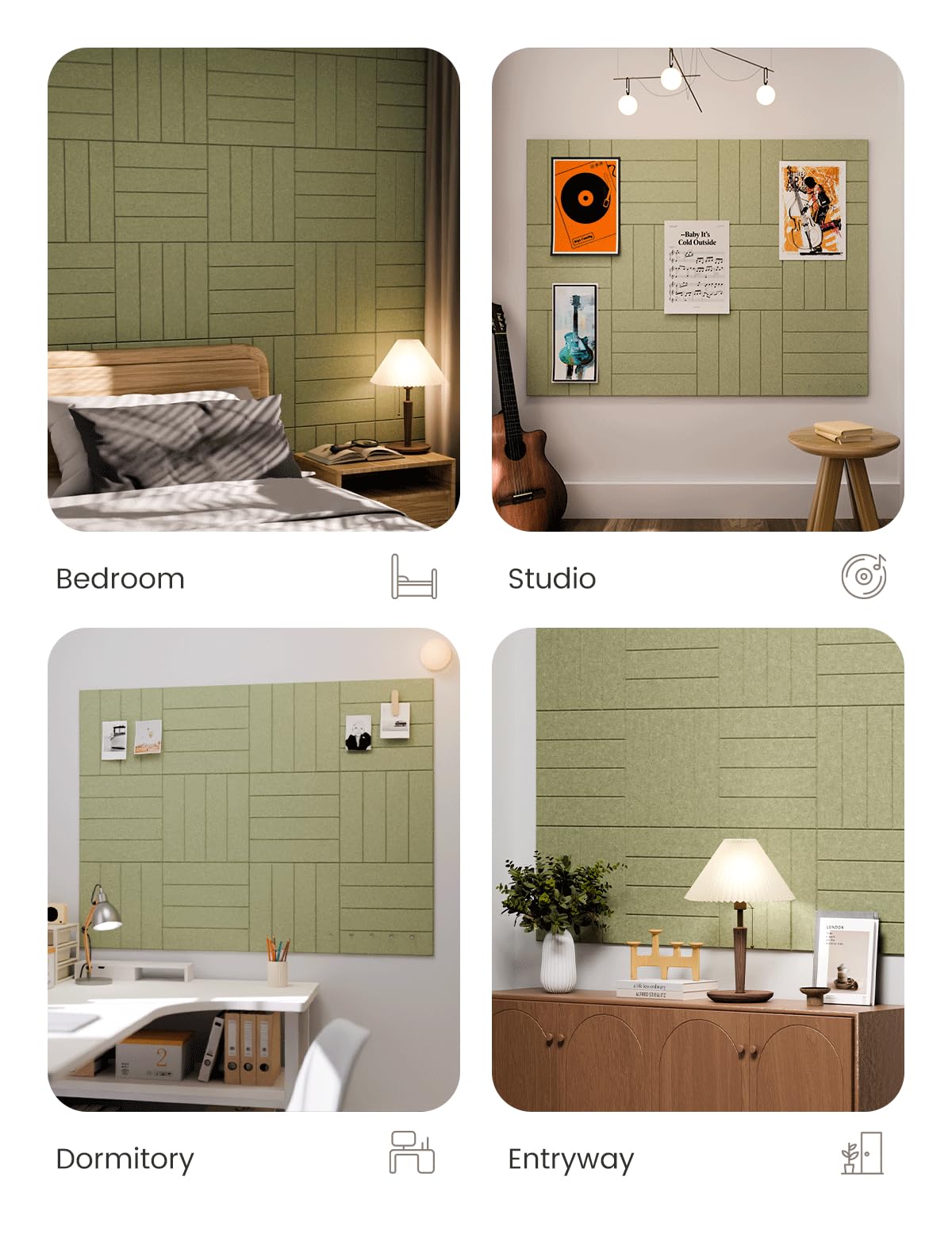 Fluxynara Large Felt Bulletin Board 48" x 36" Cork Board Alternative-12 Pack with 70 Safe Removable Adhesive Tabs, Cork Boards for Walls Cork Board for Home Office Classroom Pin Board (Olive Green)