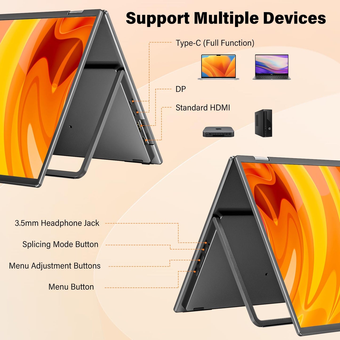 InnoView Dual Portable Monitor 18" 2560x1600P 100Hz 2K 100% DCI-P3 - Foldable & Stackable Design with 315° Screen Adjustment & 180° Stand | DP/USB-C/HDMI, Second Monitor for Laptop, Mac, Windows