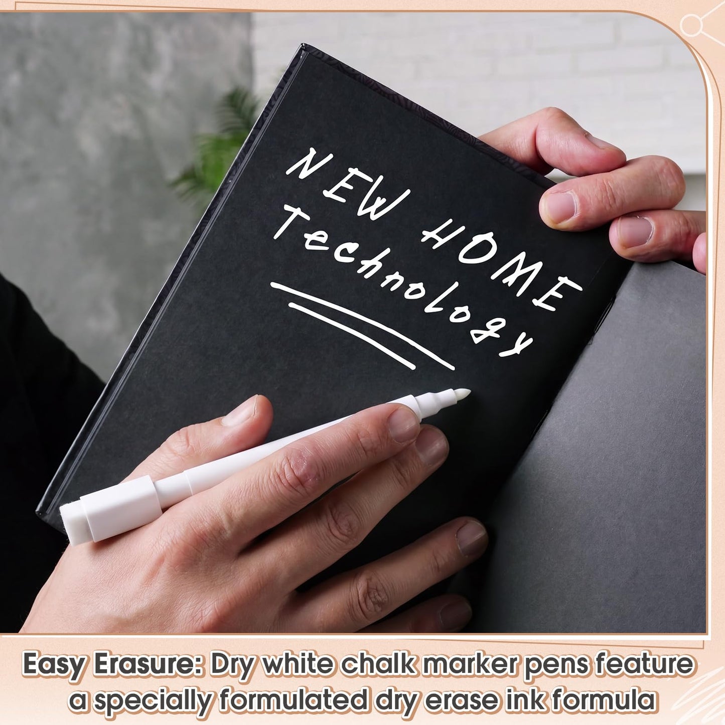 Poola Voidra 200 Pcs White Dry Erase Markers Pens Dry Erase Marker with Eraser Cap White Chalk Markers Pens Fine Point Tip Erases Marker Bulk Low Odor Blackboard Marking Pen for Office School Home