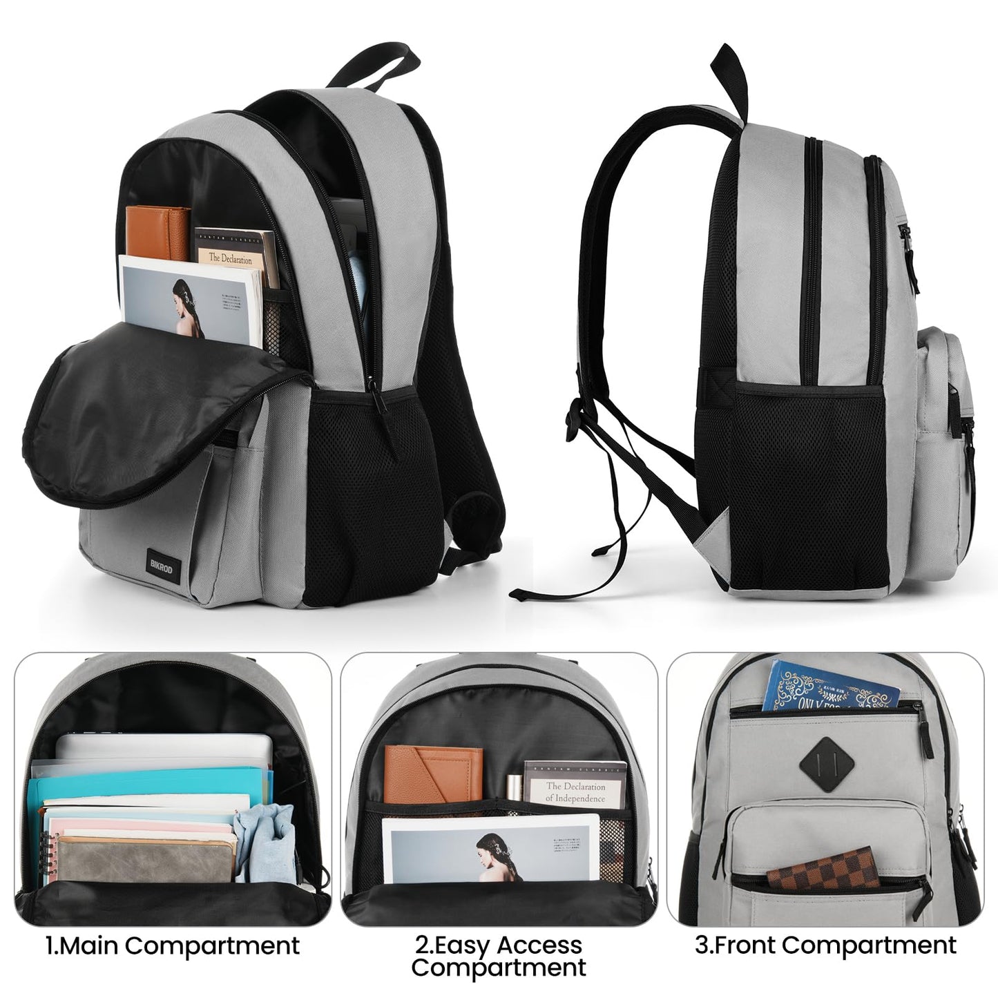 BIKROD Backpack for Men and Women, Lightweight Casual School Backpack for Teens Boys and Girls, Daily-use Travel Laptop Backpack Fits 15.6 Inch Notebook, High School Bookbag