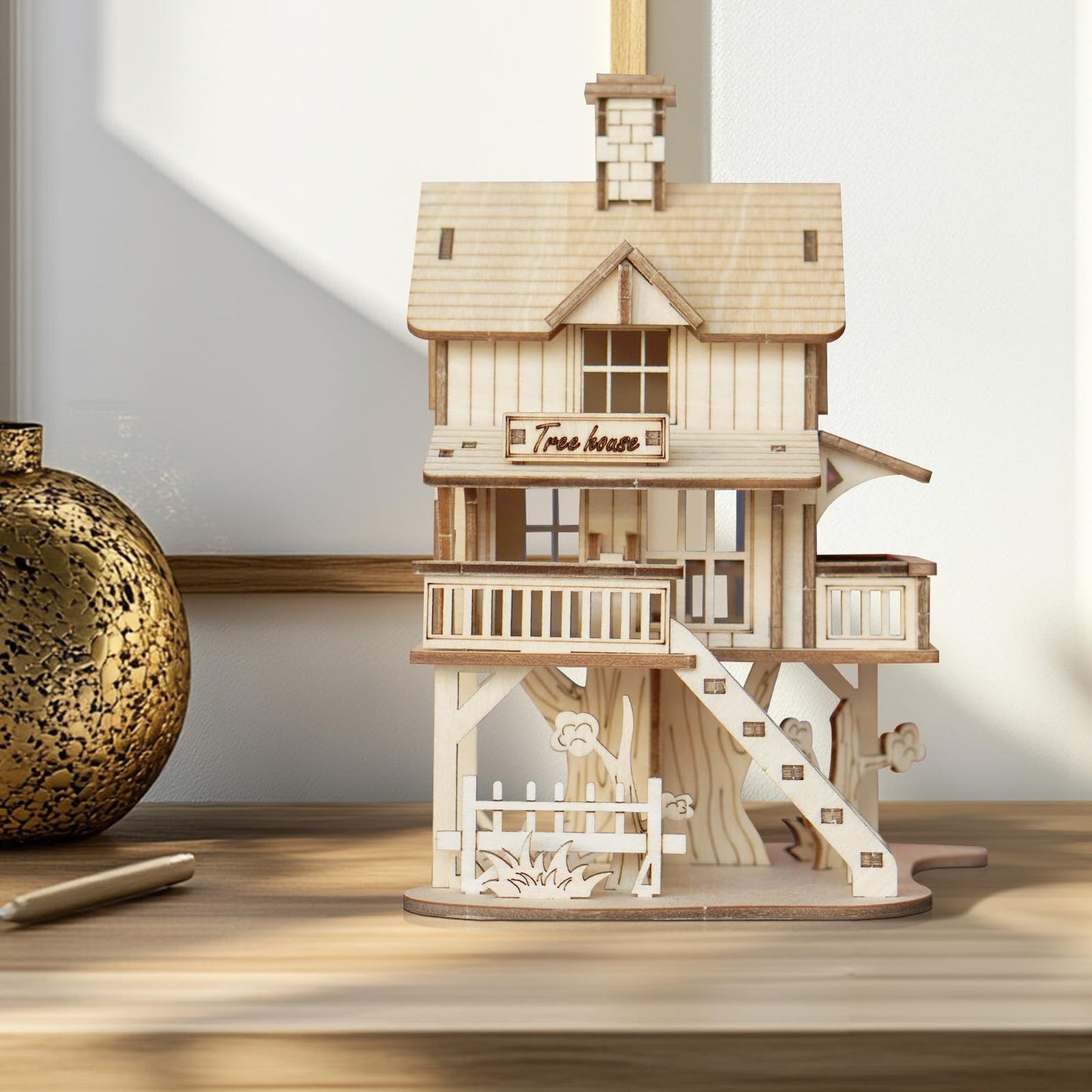 Foyucool 3D Wooden Puzzle for Adults, DIY Creative Treehouse Design Model Kit, Creative Assembly Model Building Kits to Build for Adults, DIY Assembly Puzzle for Christmas Day