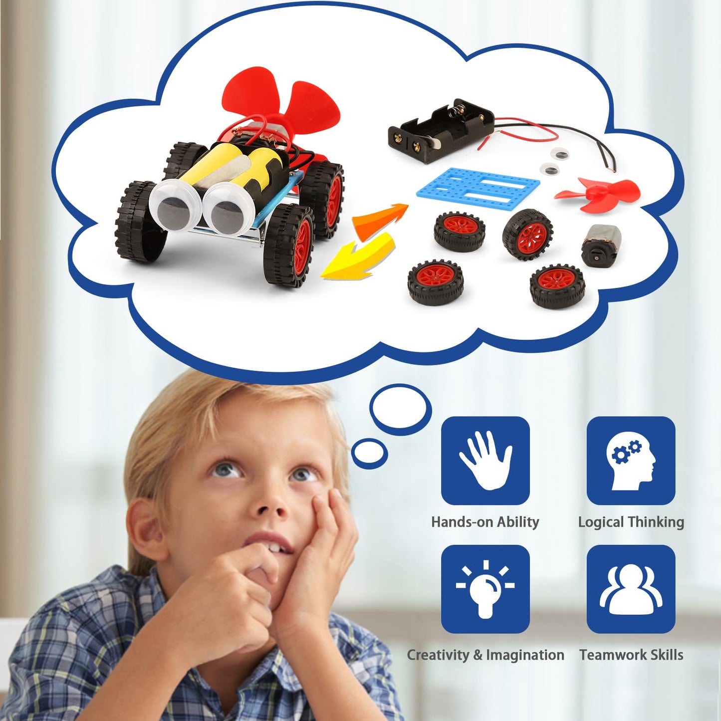5 Set Individual STEM Kit for Kids, 2nd Grade Boy Toys Bulk Gifts, 8 9 Year Old Boys Gift Ideas, Classroom Science Kits Craft Projects Class Activity, Robot Wind Powered Car Building Activities