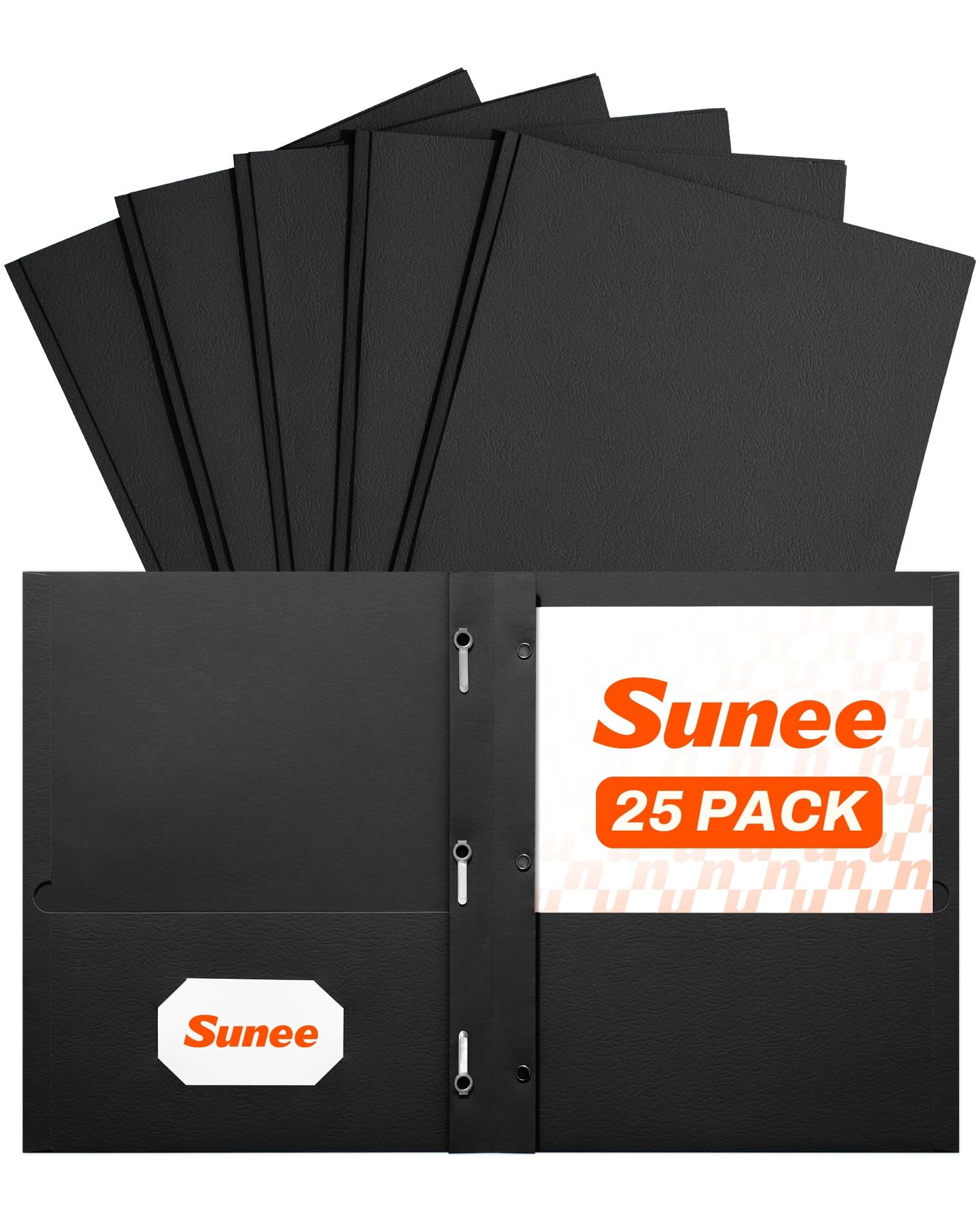 SUNEE 2 Pocket Folders with Prongs (25 Pack, Black), Paper Folders with 2 Pockets and 3 Prongs Fit Letter Size Paper, Folders with Prongs for School Office Home Business