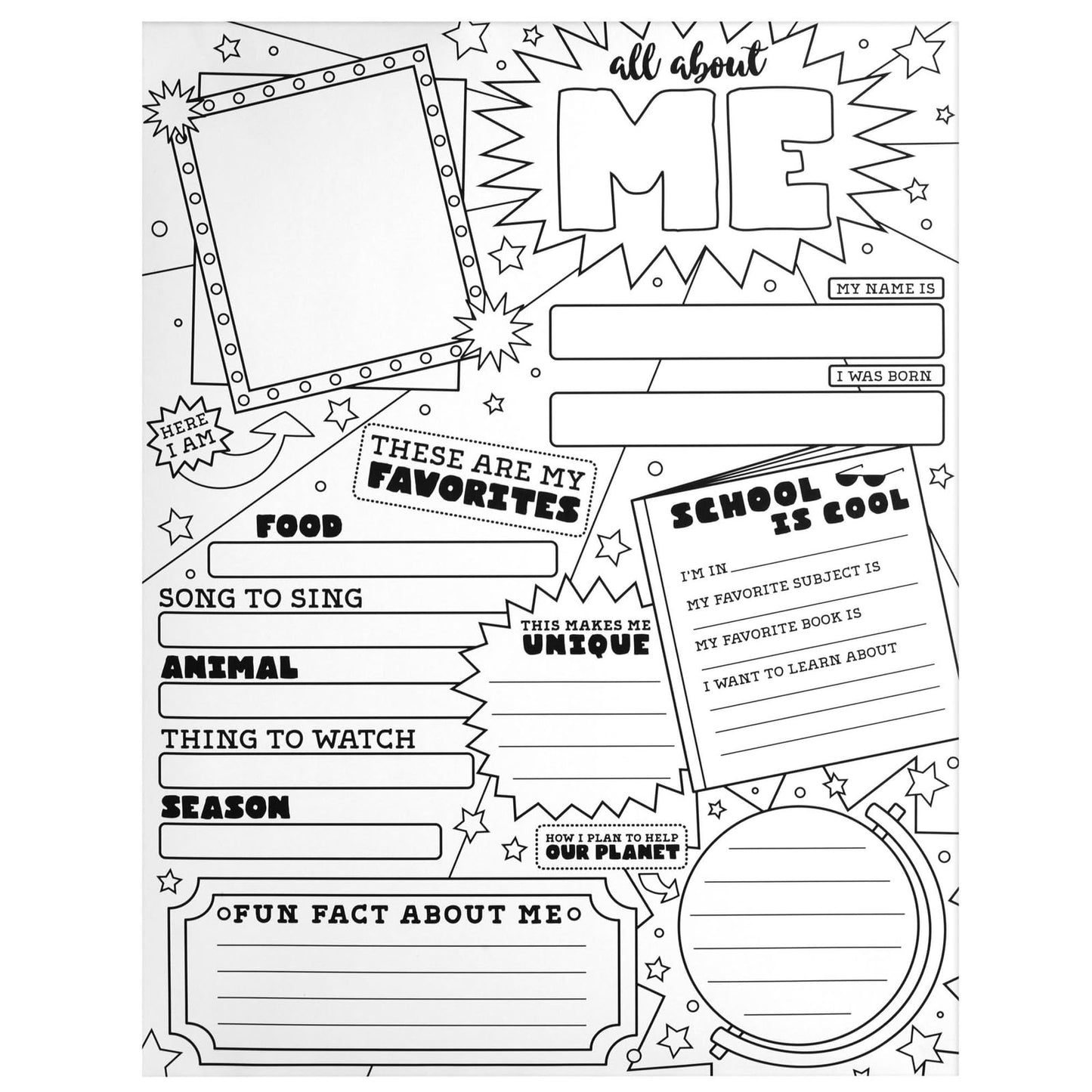 Infinite Curiosity All About Me Posters Elementary Classroom 30-Pack - 17 x 22 In Multicolor - Teacher Supplies & Student Introductions - Star of the Week Display - Classroom Decor Essentials