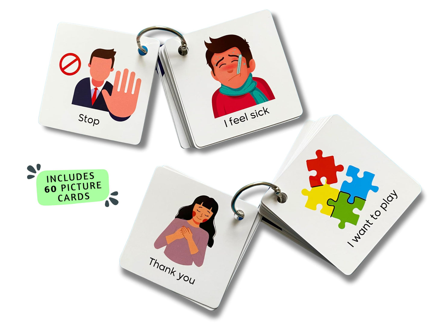 Plastic Communication Cards for Non Verbal Children and Adults with Autism, Speech Delay Visual aid