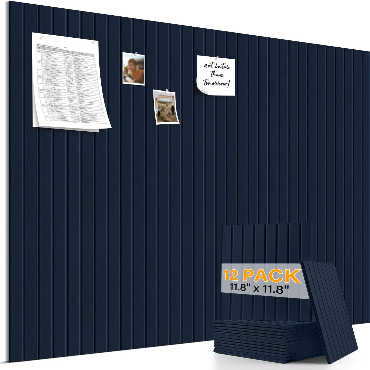 Large Felt Bulletin Board，47.2" x 35.4" 12 Pack Cork Board Alternative for Walls,Felt Wall Tiles for Office & Home Decor,Pin Board with 30 Pcs Pushpins and 72 Adhesive Tabs-Navy Blue