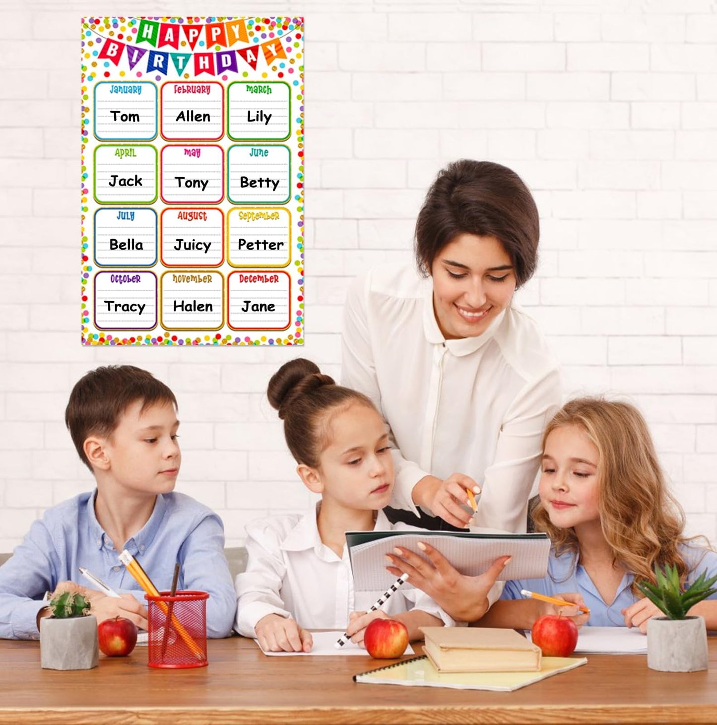 FaCraft Birthday Chart Poster for Classroom - Reusable Laminated 16.5" x 12" Happy Birthday Calendar for Bulletin Board Decoration Confetti Back to School Teacher Supplies for Elementary & Preschool