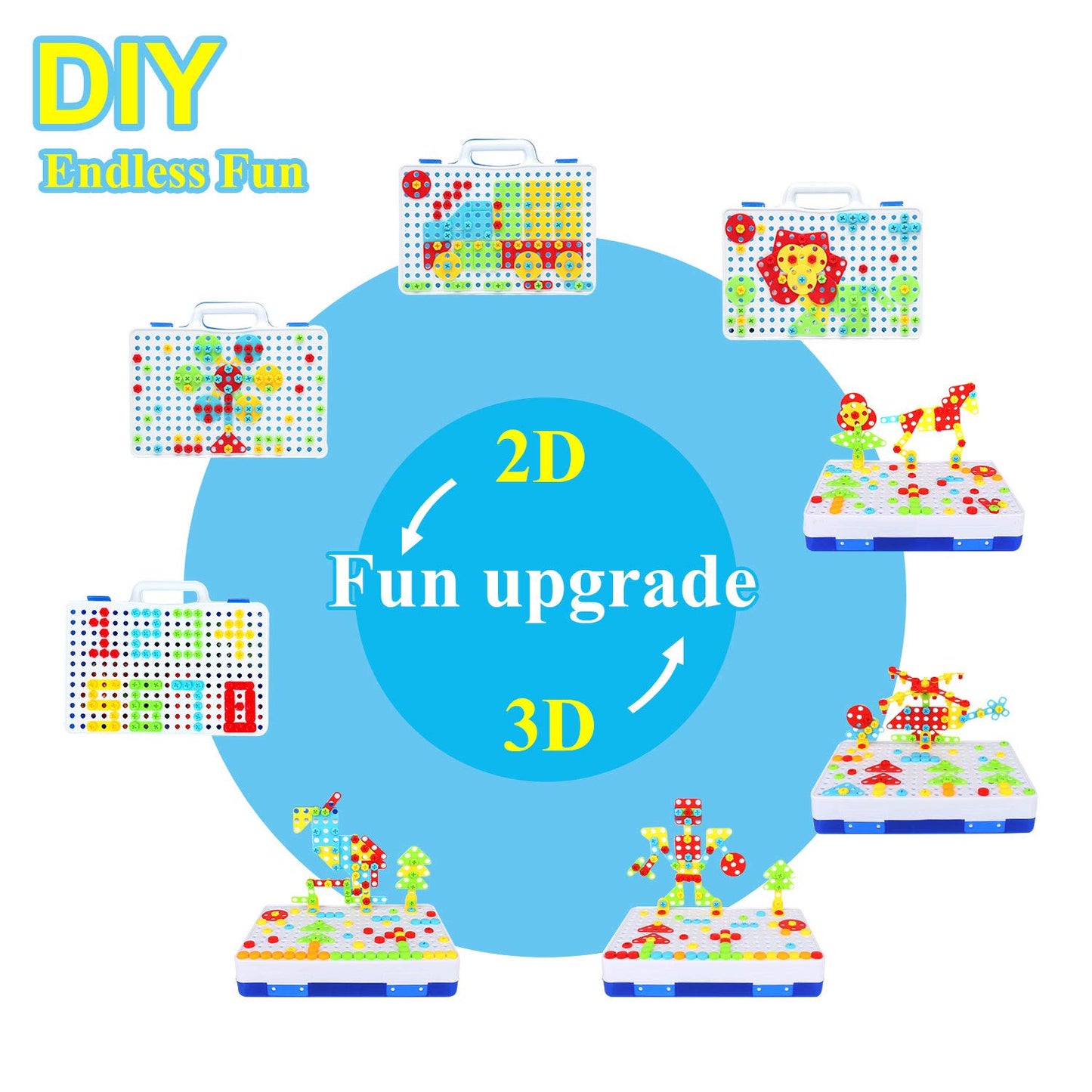 HAPTIME Design and Drill Toy,Educational Toys Building for Kids Ages 3-8,STEM Toys for 3 4 5 6 Year Old,193 Pcs Electric Drill Toy,Magic Montessori Play Toolbox for Toddler Boys Girls Preschool