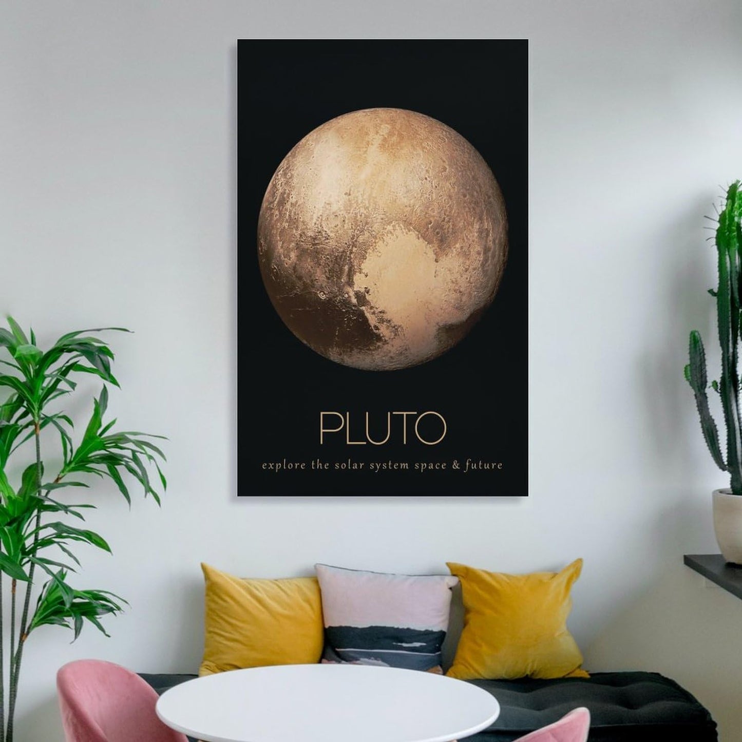 LGDSBHH Minimalist Pluto Solar System Canvas Wall Art - Educational Space Dwarf Planet Poster - Science Classroom & Kids Bedroom Decor - 12x18 Inch (Unframed)