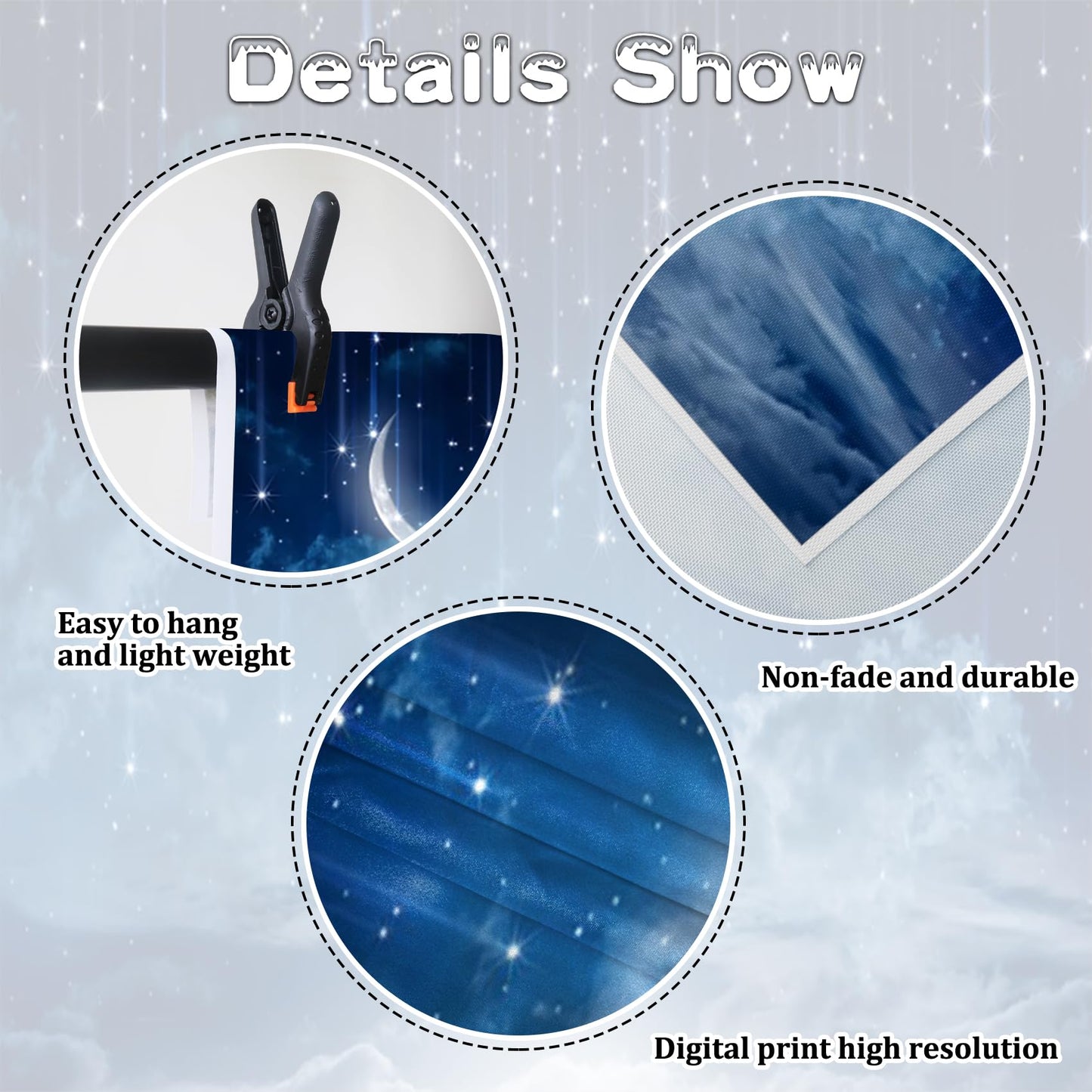Renaiss 7x5ft Shooting Star Backdrop Blue Galaxy Starburst Curved Moon Background Cosmic Nebula Constellation Celestial Photo Backdrop Twinkle Star Meteor Baby Shower Kids Birthday Party Supplies