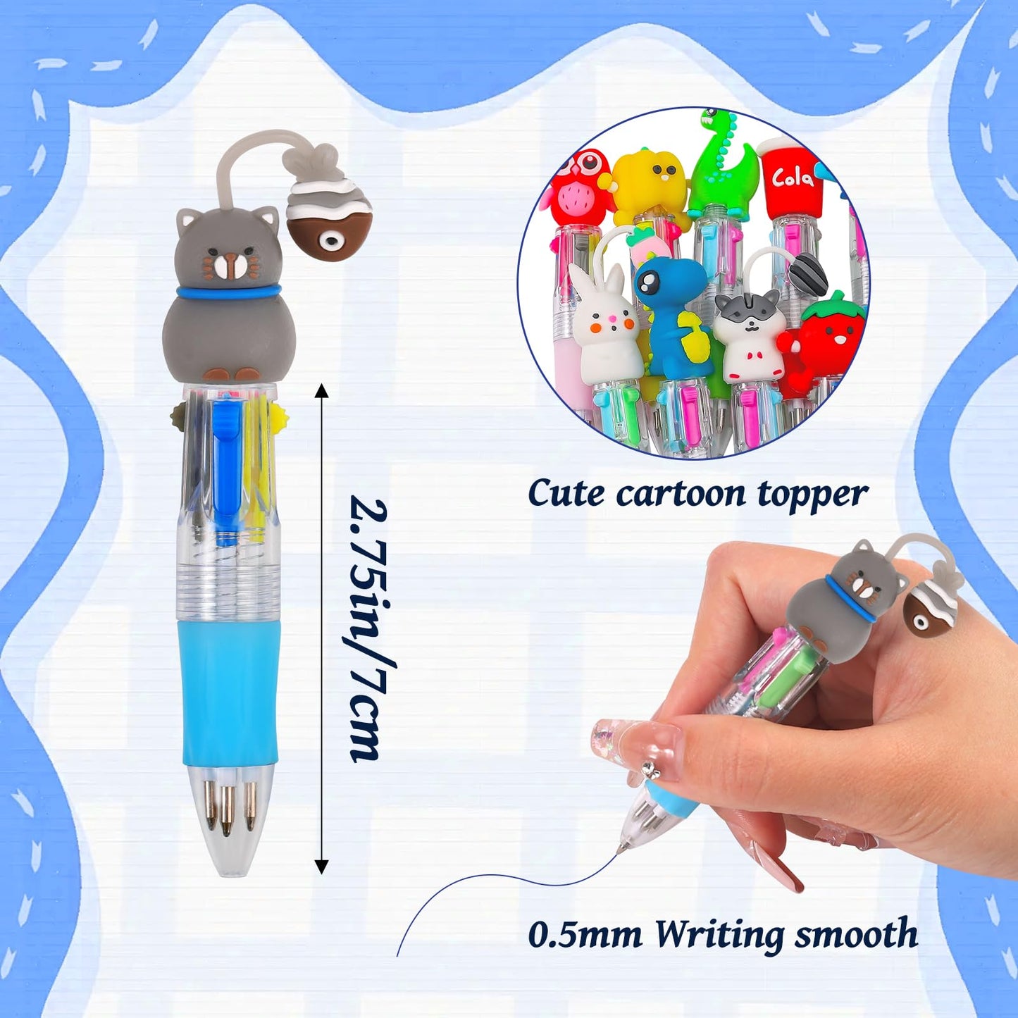 CZWZ 12Pcs Mini Multicolor Pens in One 4-in-1 Cute Pens Bulk, Fun Kawaii Ballpoint Pens for Birthdays and Party Favors Gifts Teacher School Supplies