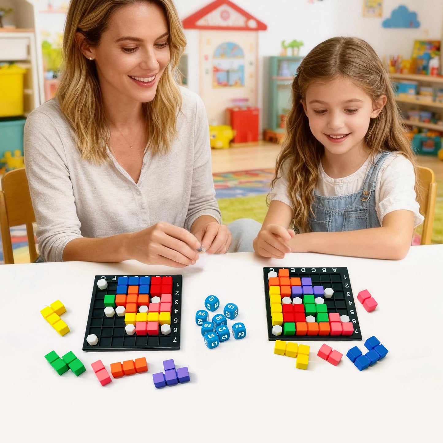 STEM Puzzle Game The Brain Square 2.0 with 10,000,000+ Solutions Pattern Matching Blocks Brain Teaser Toy Roll Dice & Race Your Opponent to Fill Grid for Kids 5+ Back to School Birthday Gift(Hard)