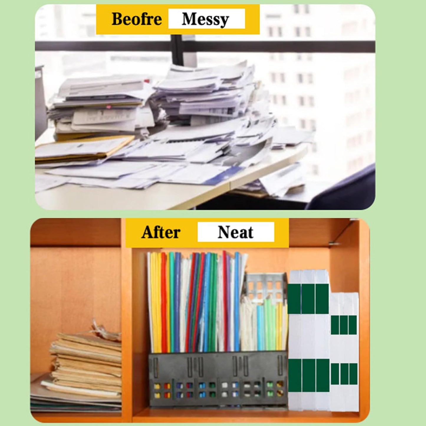 12 Pcs Clear A4 A5 File Box Document Plastic Storage Box with 48 Labels File Holder Organizer Paper Plastic Case Magazine Protector with Buckle Office School Supplies(Green)